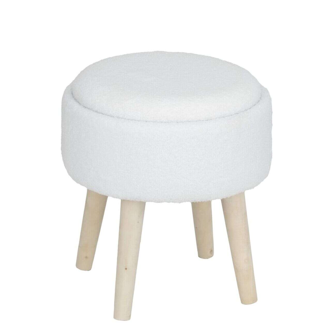 Tabouret bois Clara avec rangement contour bouclette blanc Ø36xH40cm