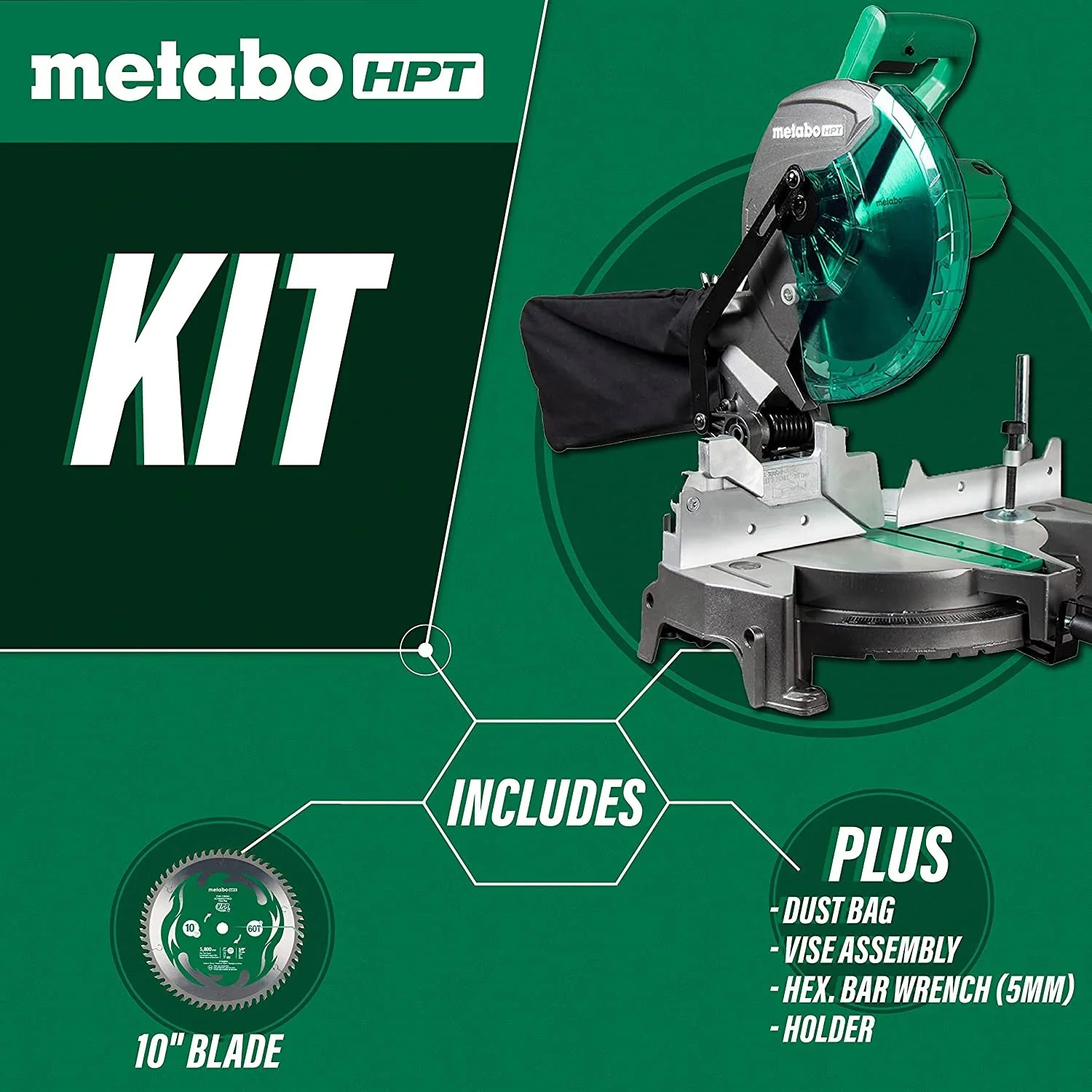 10-Inch Compound Miter Saw, Single Bevel, 15-Amp Motor, 0-52 Miter Angle Range, 0-45 Bevel Range, Large Table, 10" 24T TCT Miter Saw Blade C10FCGS - Image 4