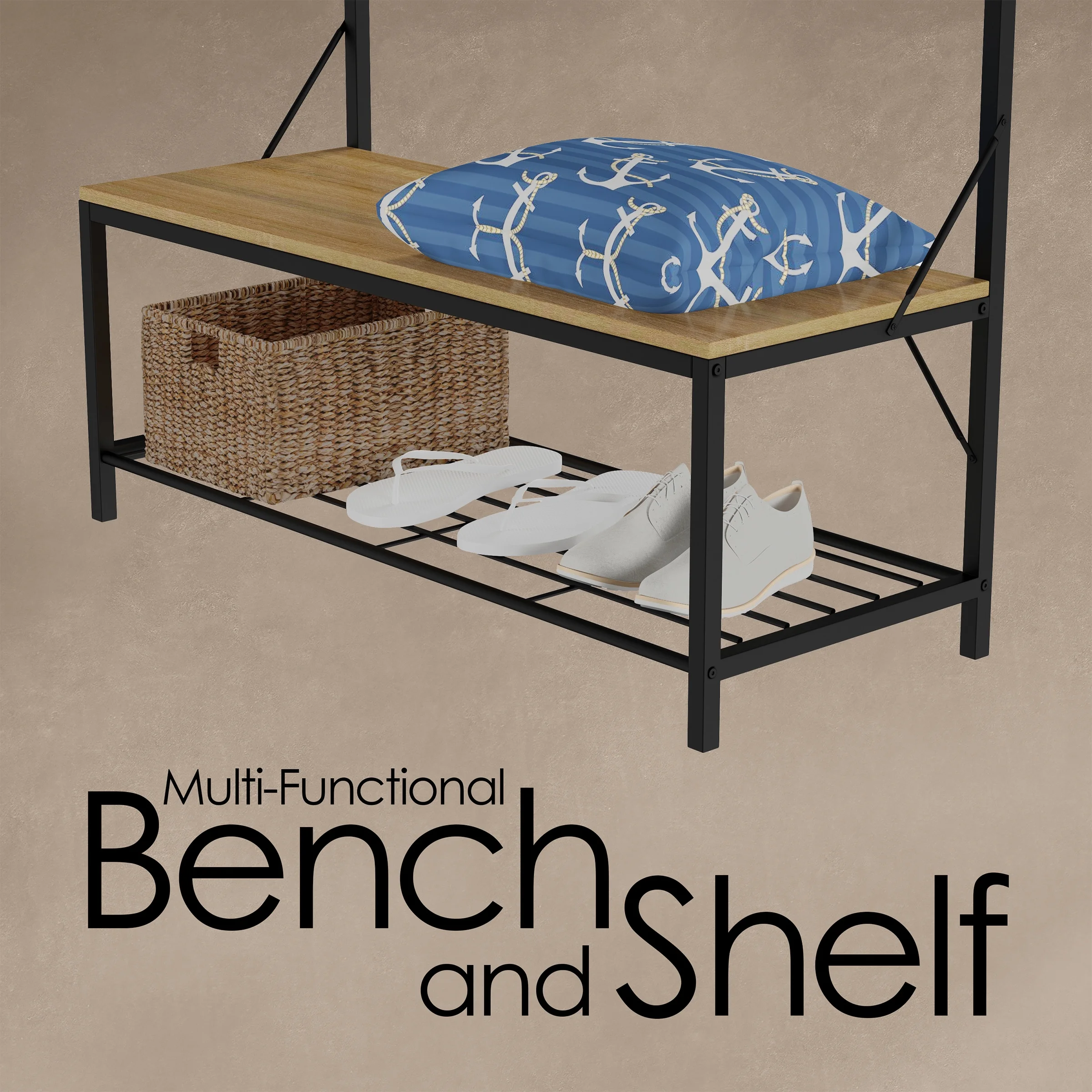Lavish Home Entryway Bench with Seat and Shoe Storage (Woodgrain-Look)