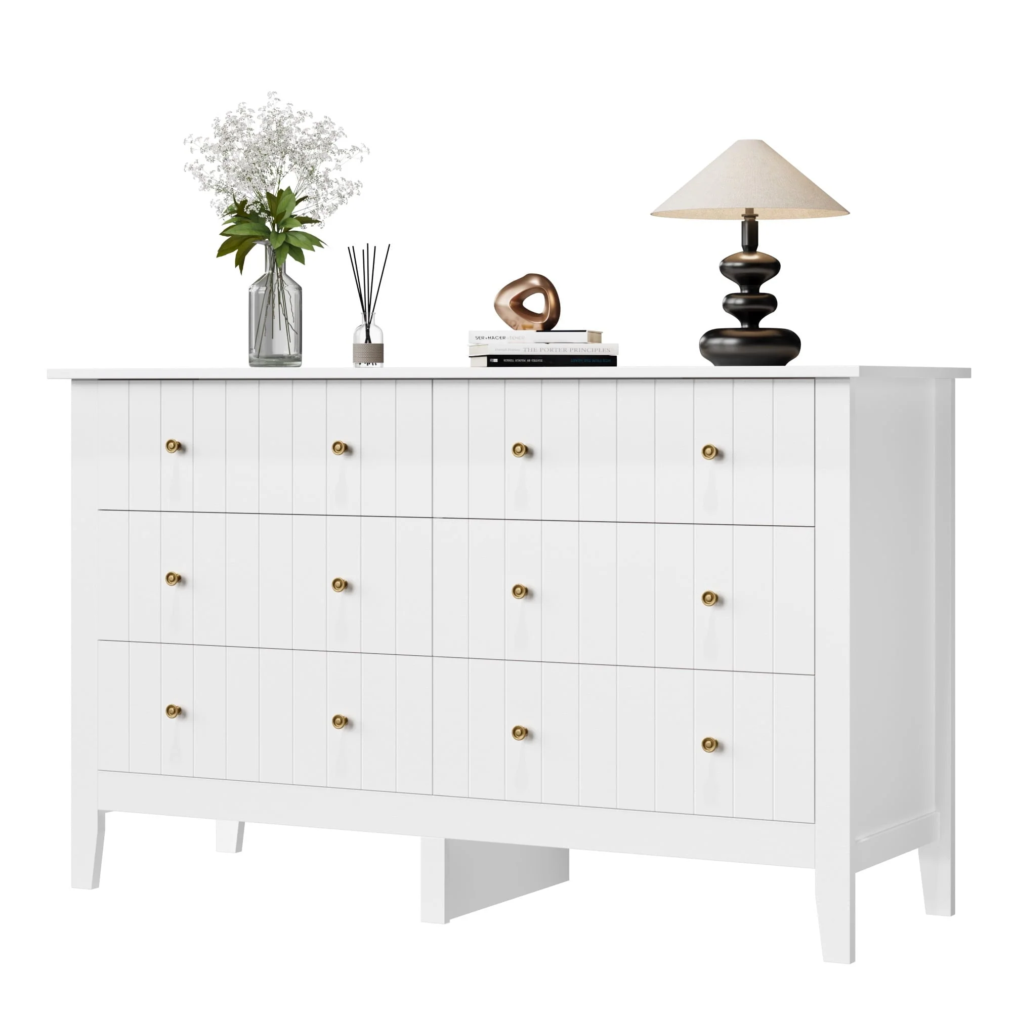 Homfa 6 Drawer Double White Dresser for Bedroom, Modern Wood Dresser Storage Cabinet for Living Room Image 3