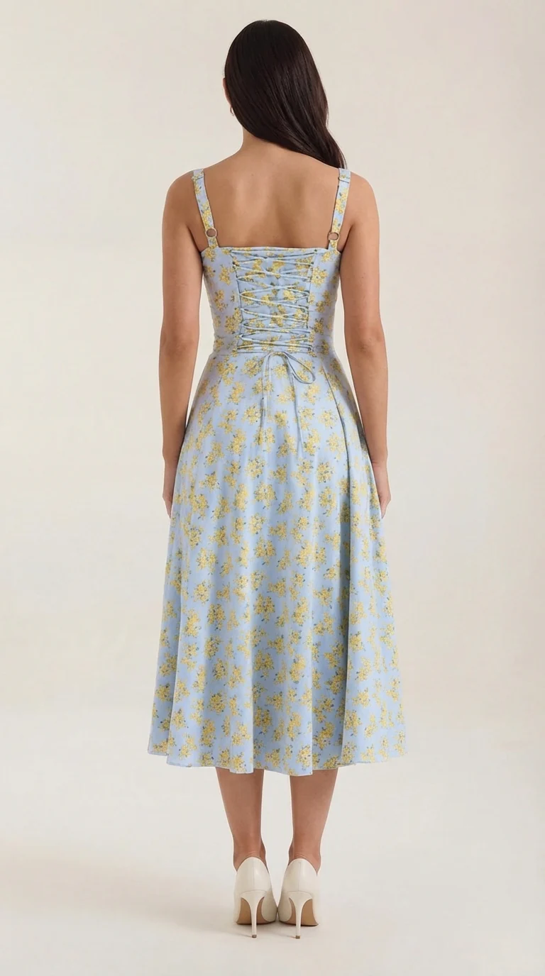 Robe midi fleurie pour femmes, idéale pour les invitées de mariage