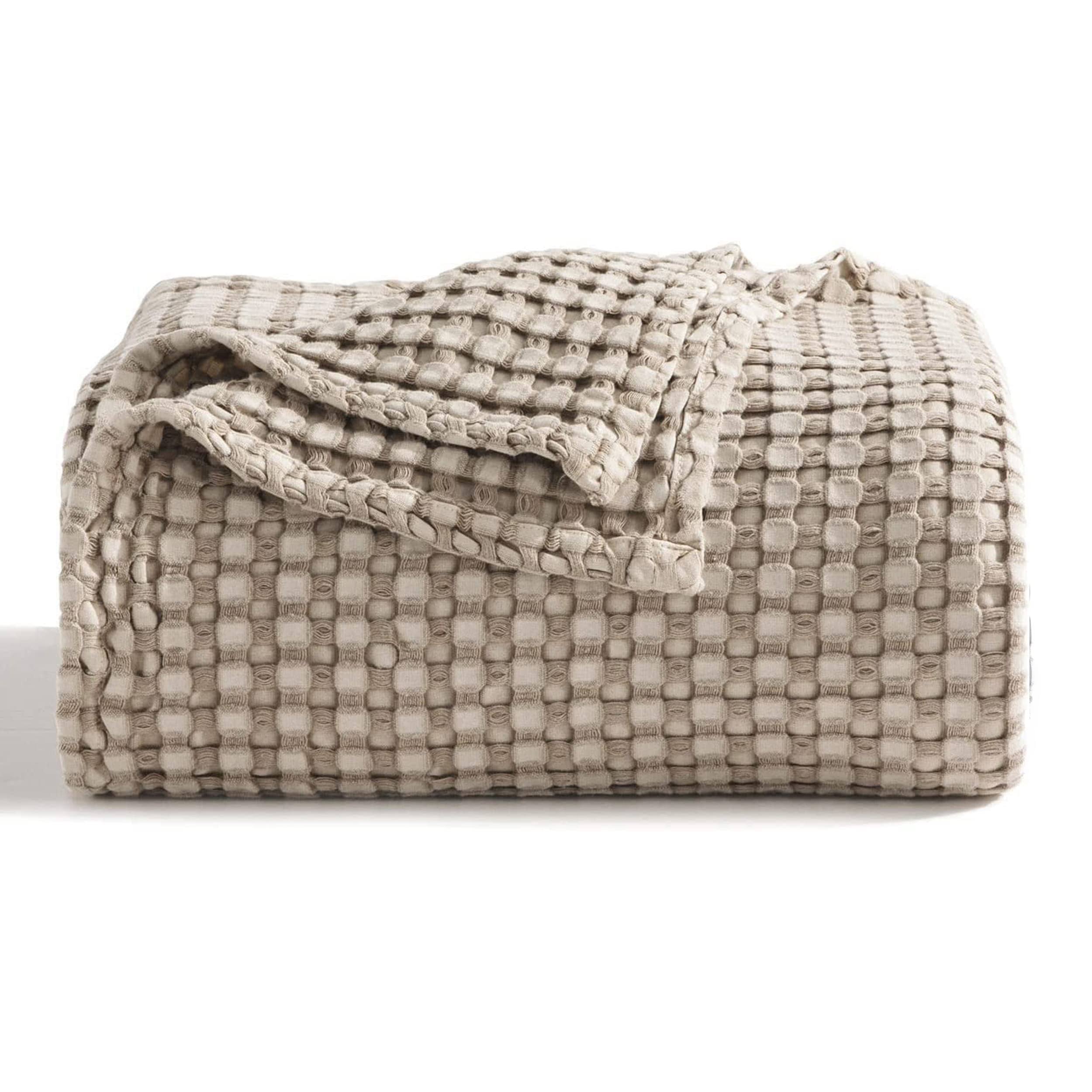 Bedsure Cooling Cotton Waffle King Size Blanket - Lightweight Breathable Blanket of Rayon Derived from Bamboo for Hot Sleepers, Luxury Throws for Bed