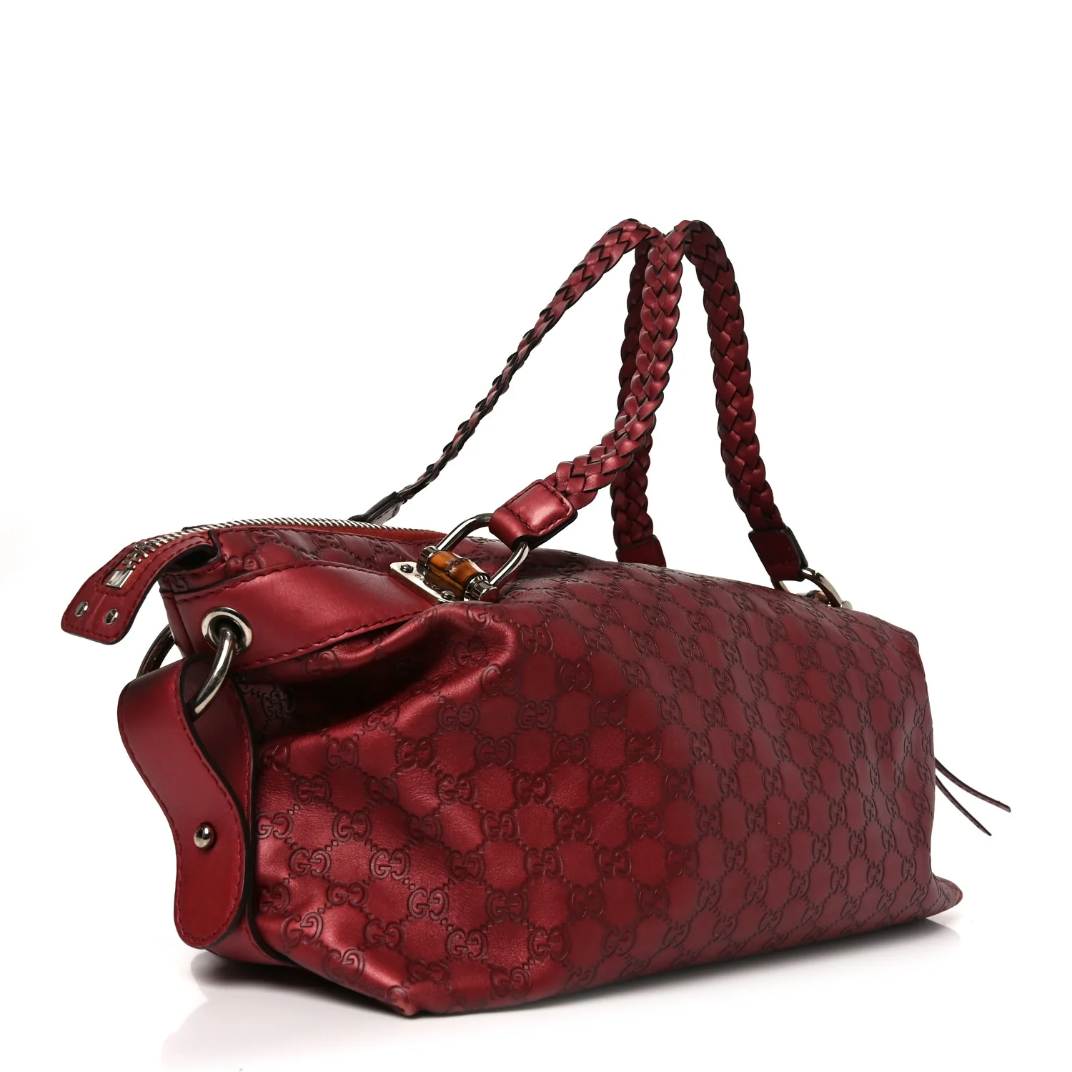 Metallic Guccissima Medium Bamboo Bar Tote Red