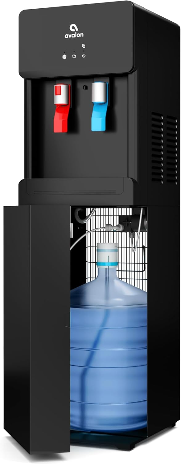 Avalon A6BLWTRCLRBLK Touchless Bottom Loading Cooler Dispenser-Hot & Cold Water, Child Safety Lock, Innovative Slim Design, Holds 3 or 5 Gallon Bottles-UL-Black