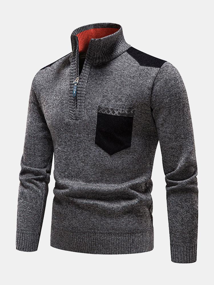 Pull à demi-zip avec empiècement de poche contrastée