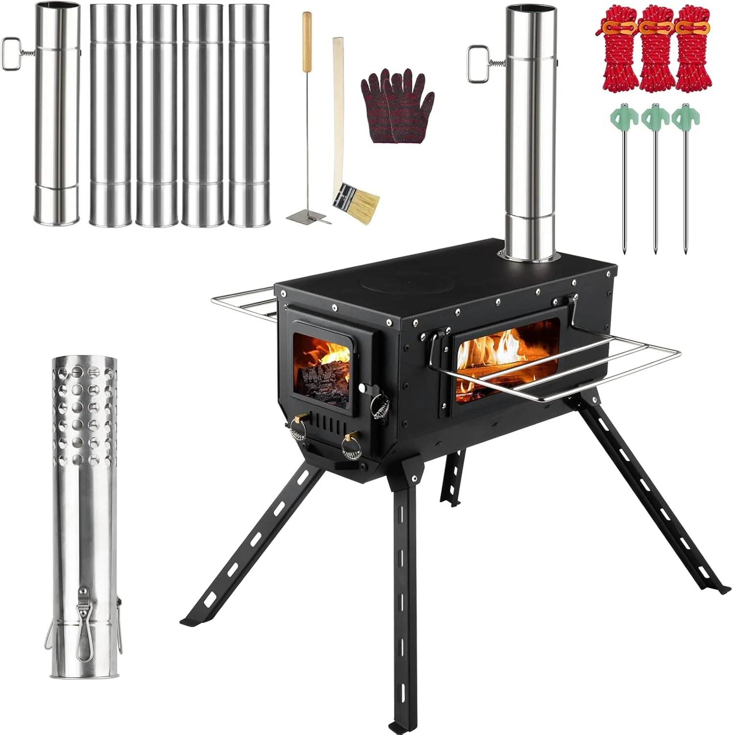 Poêle à bois pour tente chauffée, petit poêle à bois pour le chauffage et la cuisine en extérieur, la pêche sur glace, la chasse