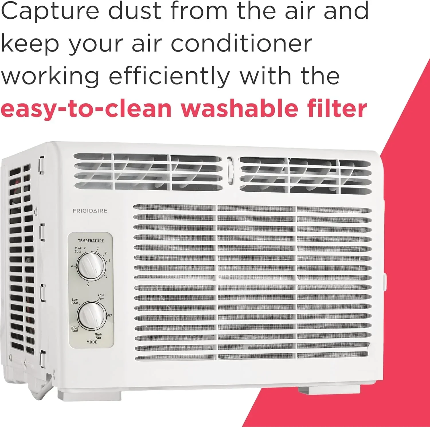 Climatiseur de fenêtre Frigidaire 5 000 BTU avec télécommande. Refroidit jusqu'à 150 pi². Fonctionnement silencieux.