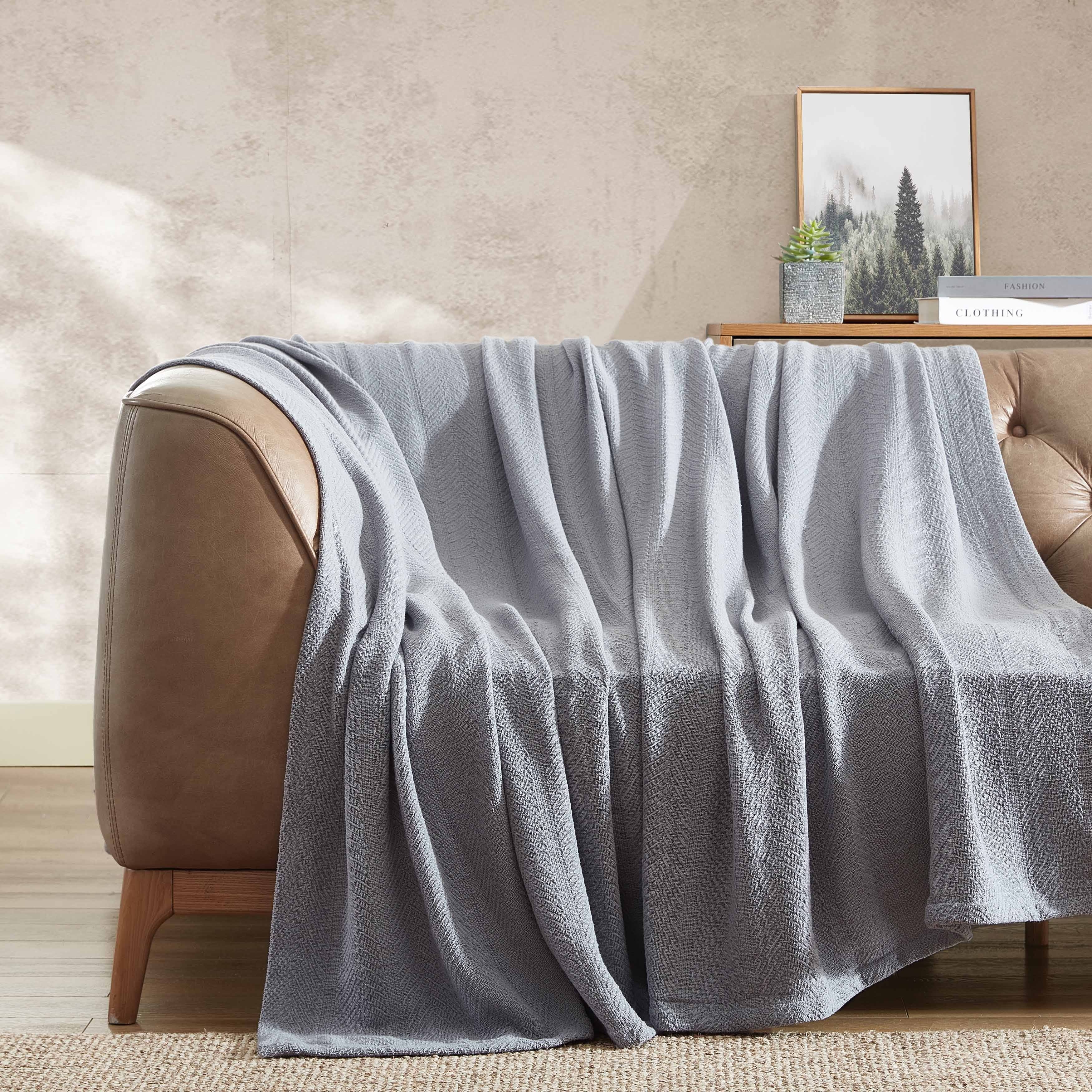 Eddie Bauer Herringbone Chrome Cotton Blanket, Full/Queen
