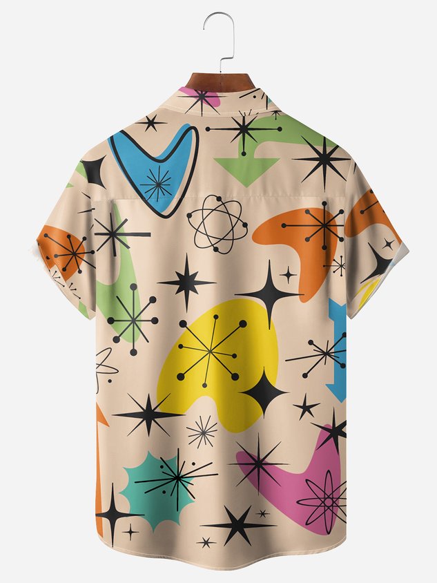 Chemise décontractée à manches courtes et poche poitrine géométrique style années 50
