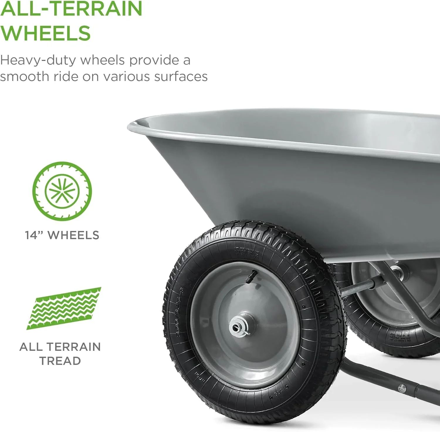 SAZYY Heavy-Duty Dual-Wheel Home Utility Yard Wheelbarrow & Garden Cart with Built-in Stand �C Versatile Solution for Lawn Care, Gardening & Construction Tasks, Gray