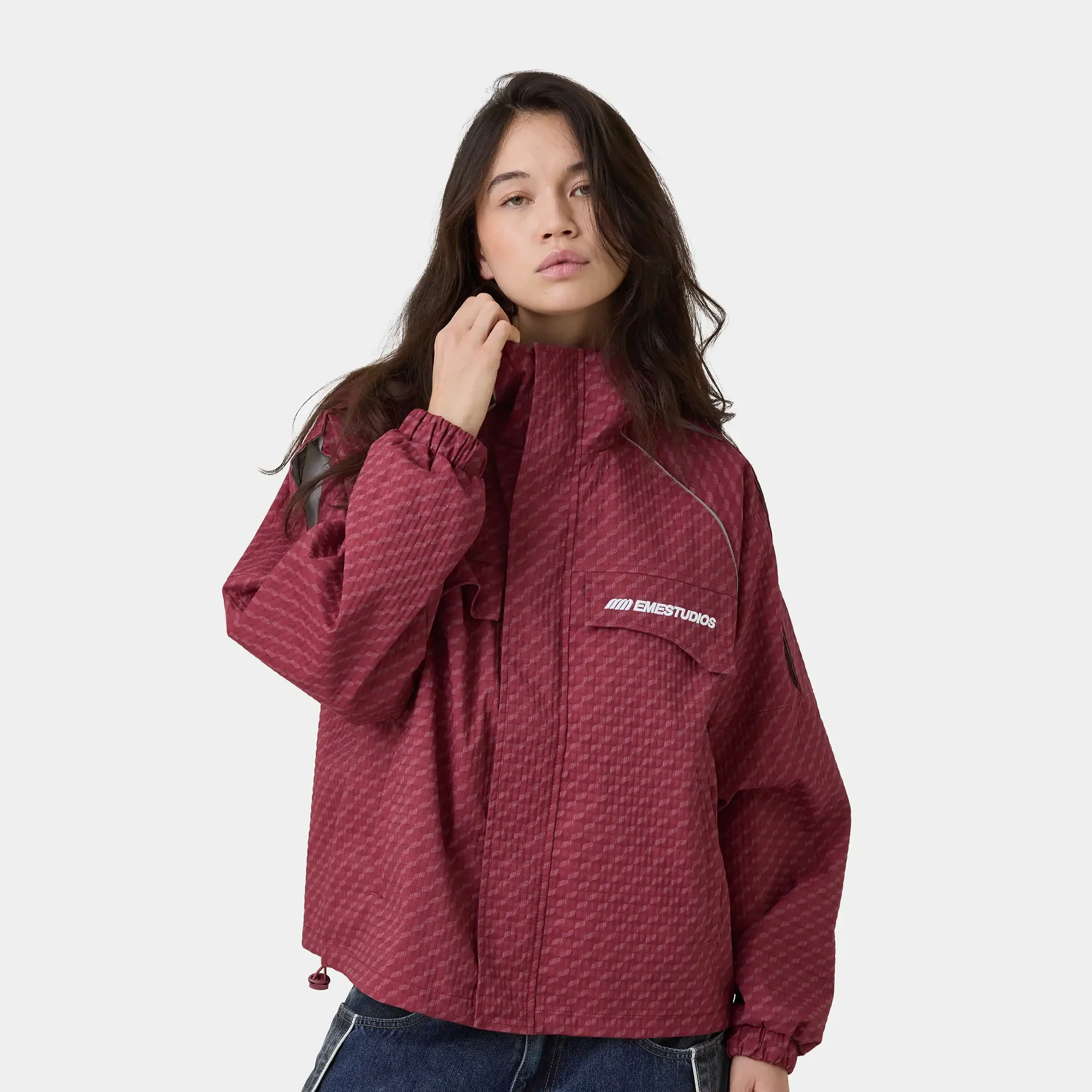 Echo Burgundy Grid Windbreaker