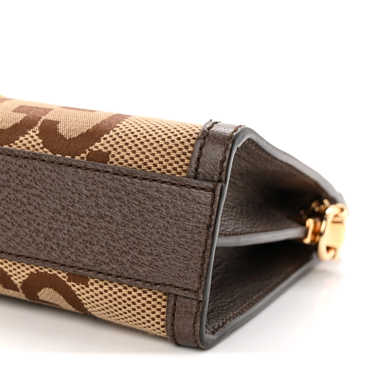 Monogram Jumbo GG Textured Dollar Calfskin Web Small Ophidia Chain Shoulder Bag Camel Ebony New Acero