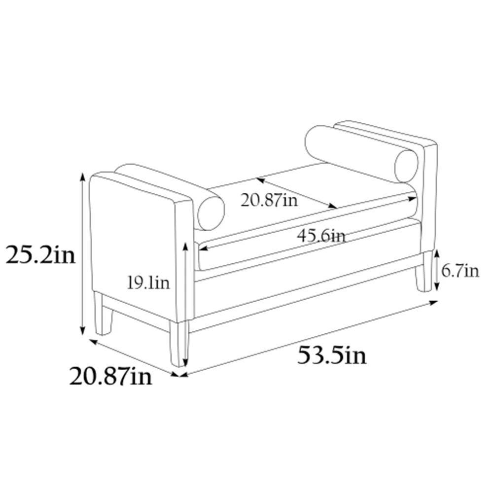 53 5"W Elegant Upholstered Bench with Wood Legs Round Pillows,Comfy Boucle Fabric Footrest with Arms, Entryway Bench for End of Bed, Bedroom and Living Room, Ivory(Ivory) Image 10
