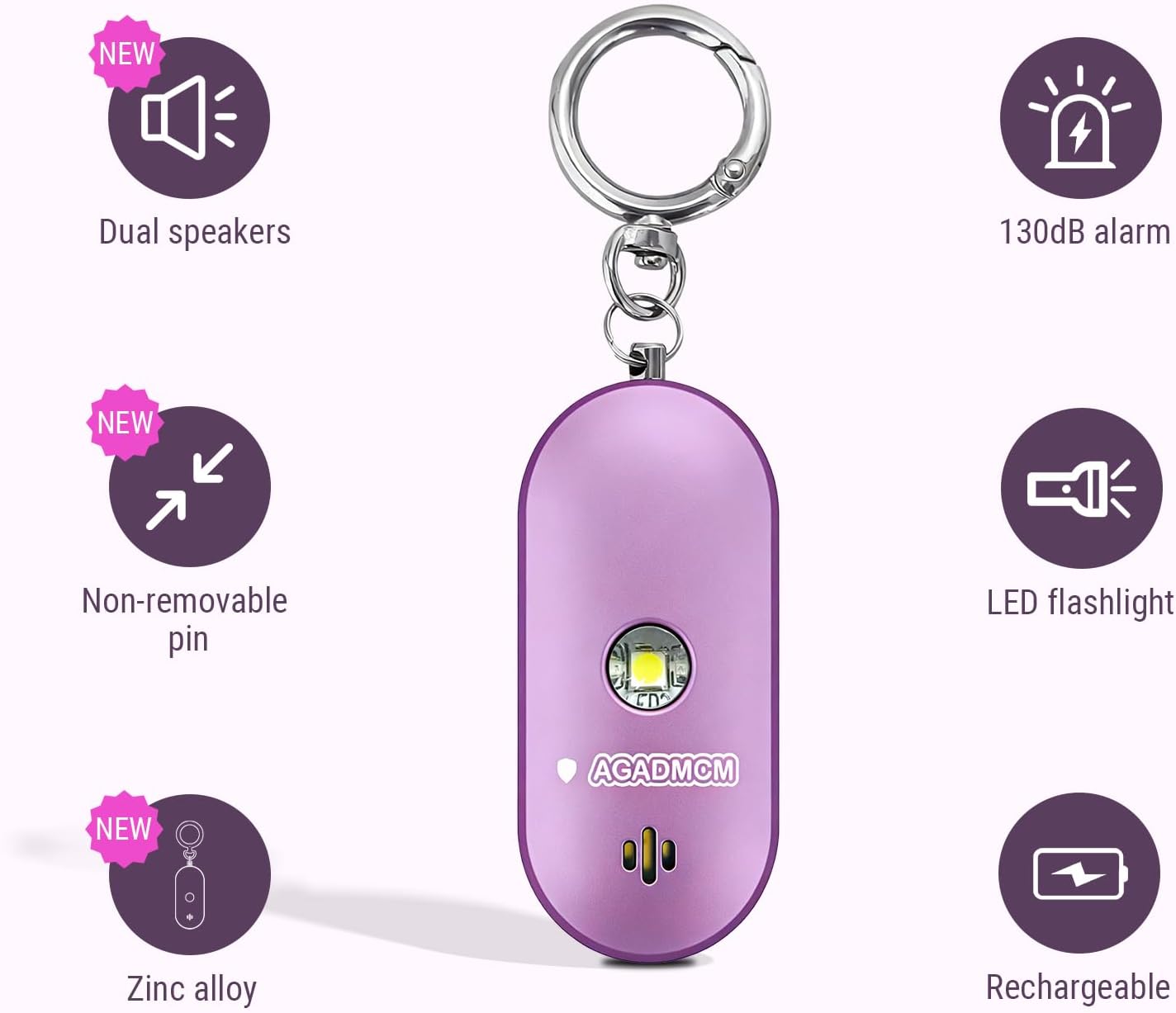 Personal Safety Alarm Keychain, 130dB Dual-Sided Speakers, Lightweight Aluminum Alloy, Loud Emergency Self Defense Alarm with LED Light for Women, Kids & Seniors