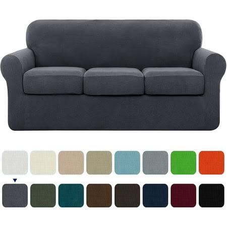 Subrtex Textured Grid Stretch Sofa Cover Couch Slipcover with Separate Cushion Cover(Gray, Sofa), Size: Sofa/3-Seater