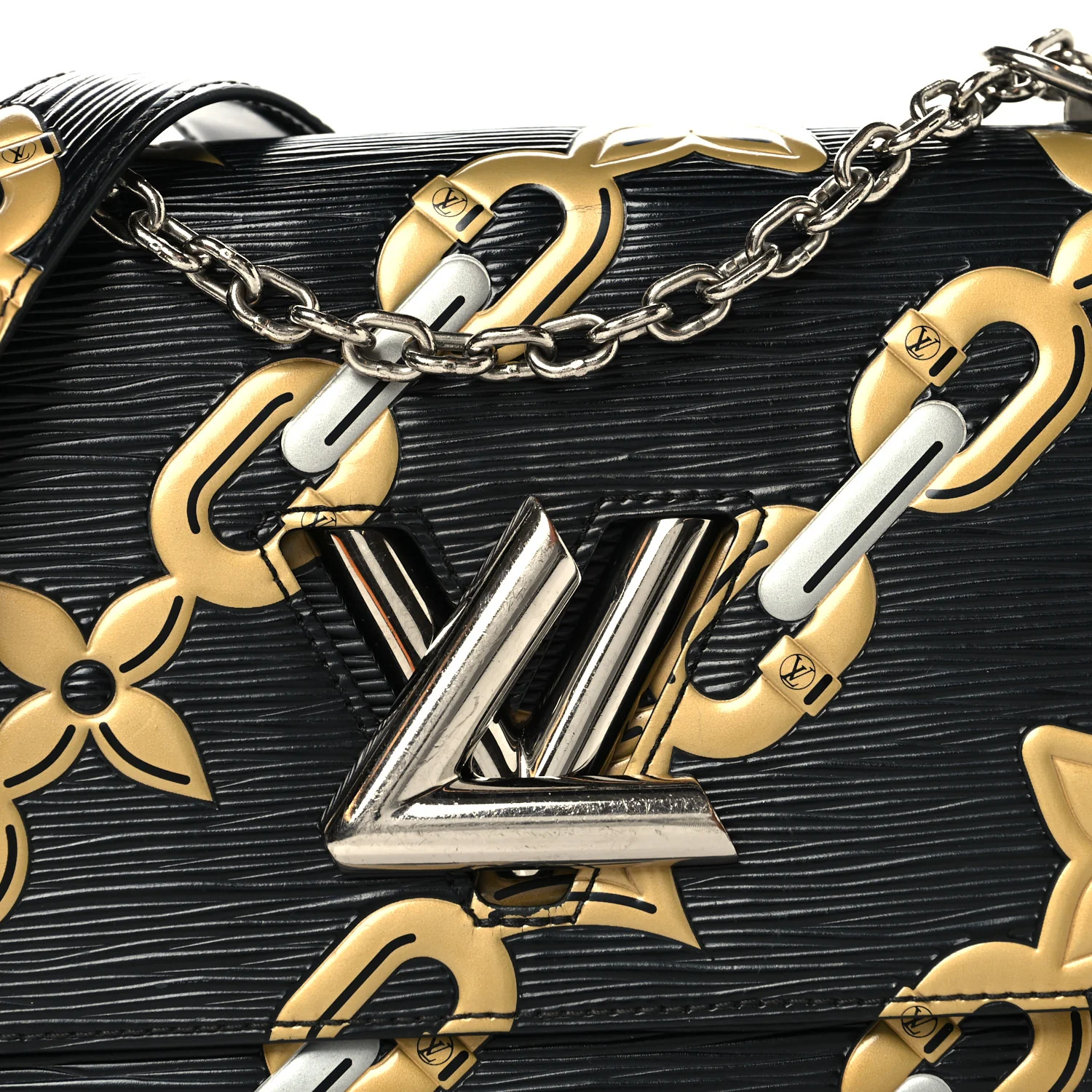 Epi Chain Flower Twist Shoulder Bag MM Black