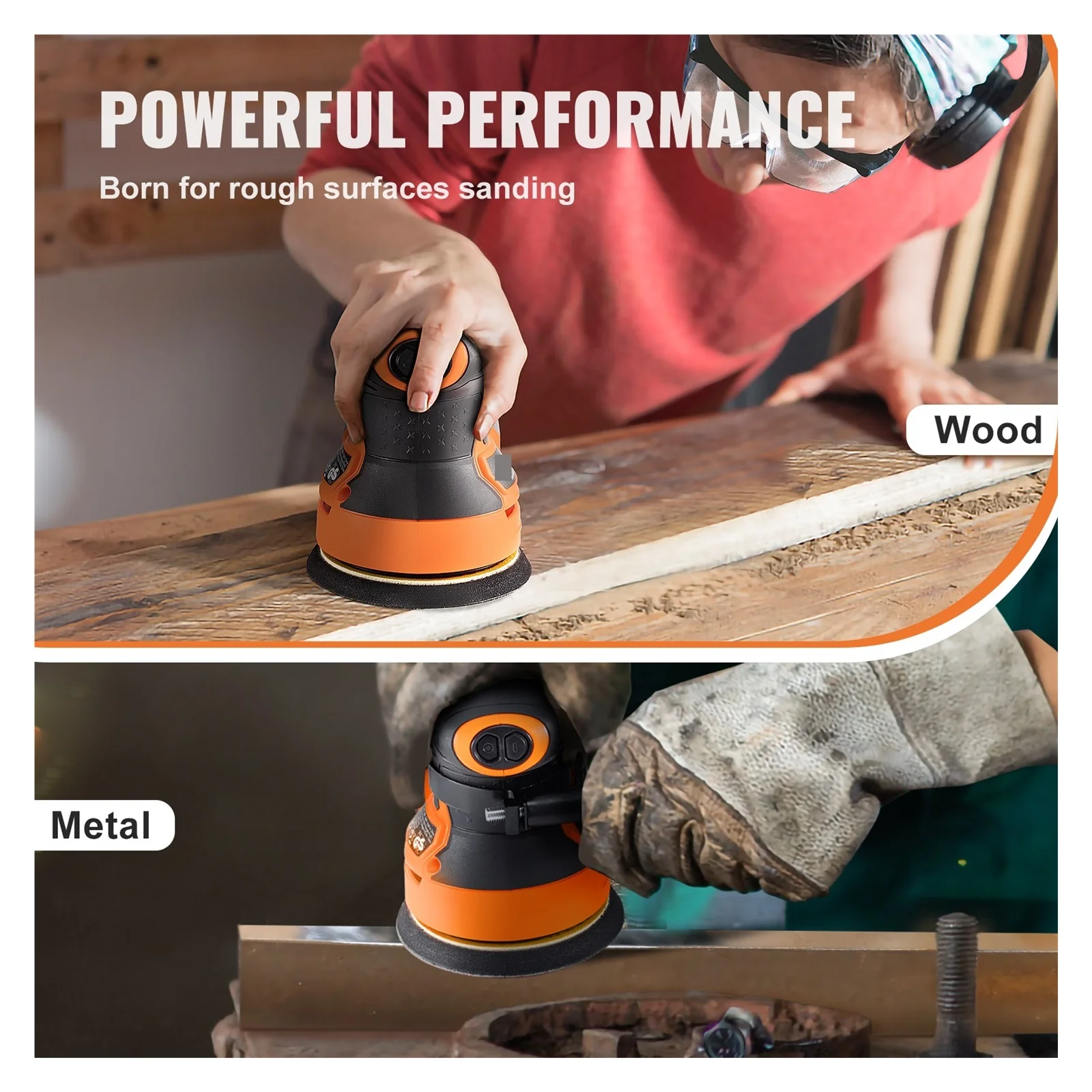 350W Random Orbit Sander 6 Speeds 13000 OPM 5 Palm Sander W/ 2pcs A-Level Hook-and-Loop Sanding Discs & Vacuum Connector ,High Efficiency