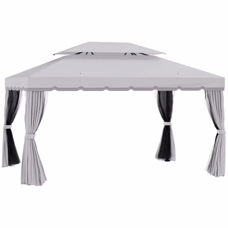 Outsunny 10' x 13' Patio Gazebo, Outdoor Gazebo Canopy Shelter with Netting and Curtains, Aluminum Frame for Garden, Lawn, Backyard and Deck, Gray On-Site