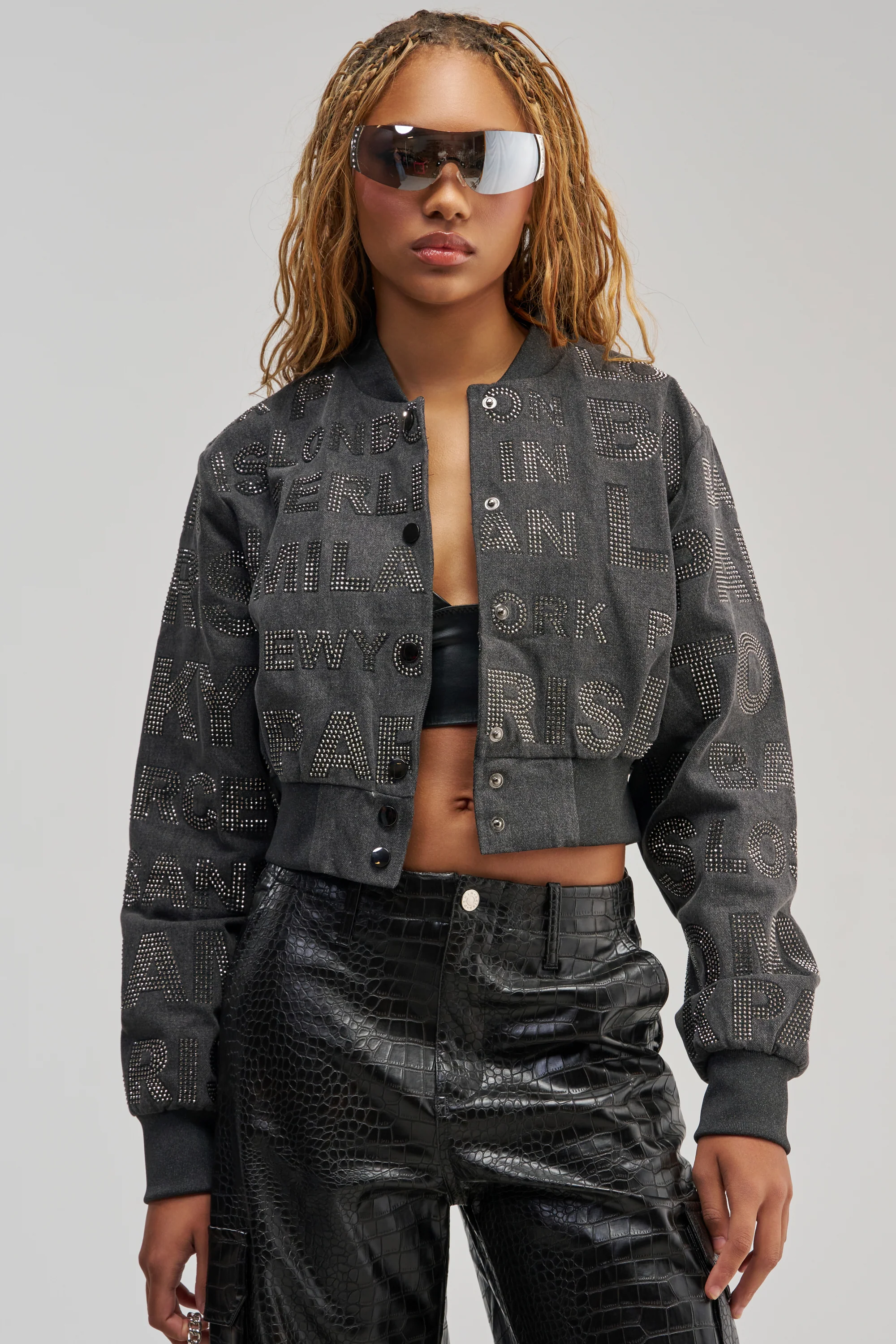 CATCHING FLIGHTS RHINESTONE BOMBER - Akira Store