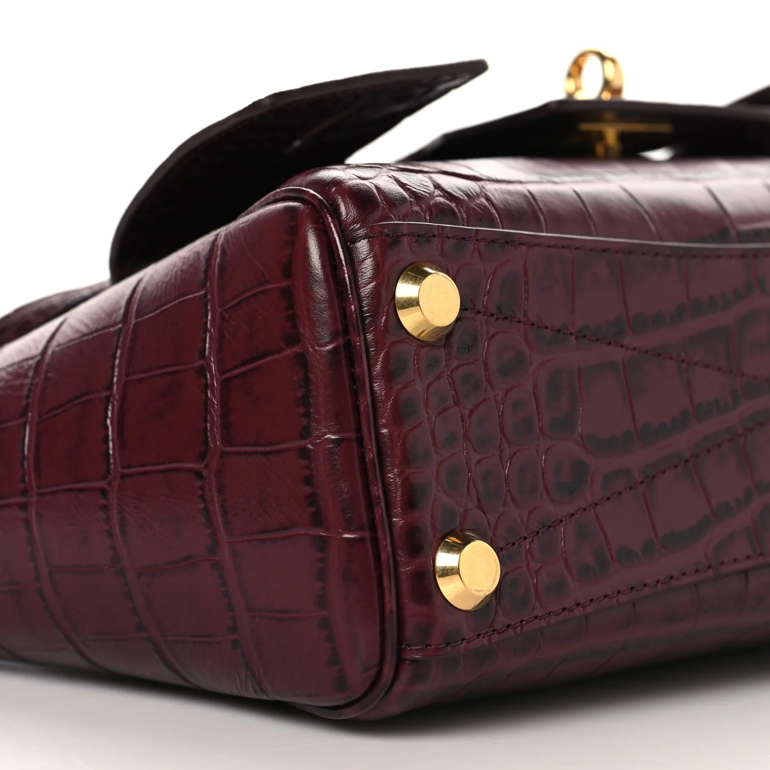 Calfskin Crocodile Embossed Mini Bel Air Carry All Bag Dark Burgundy