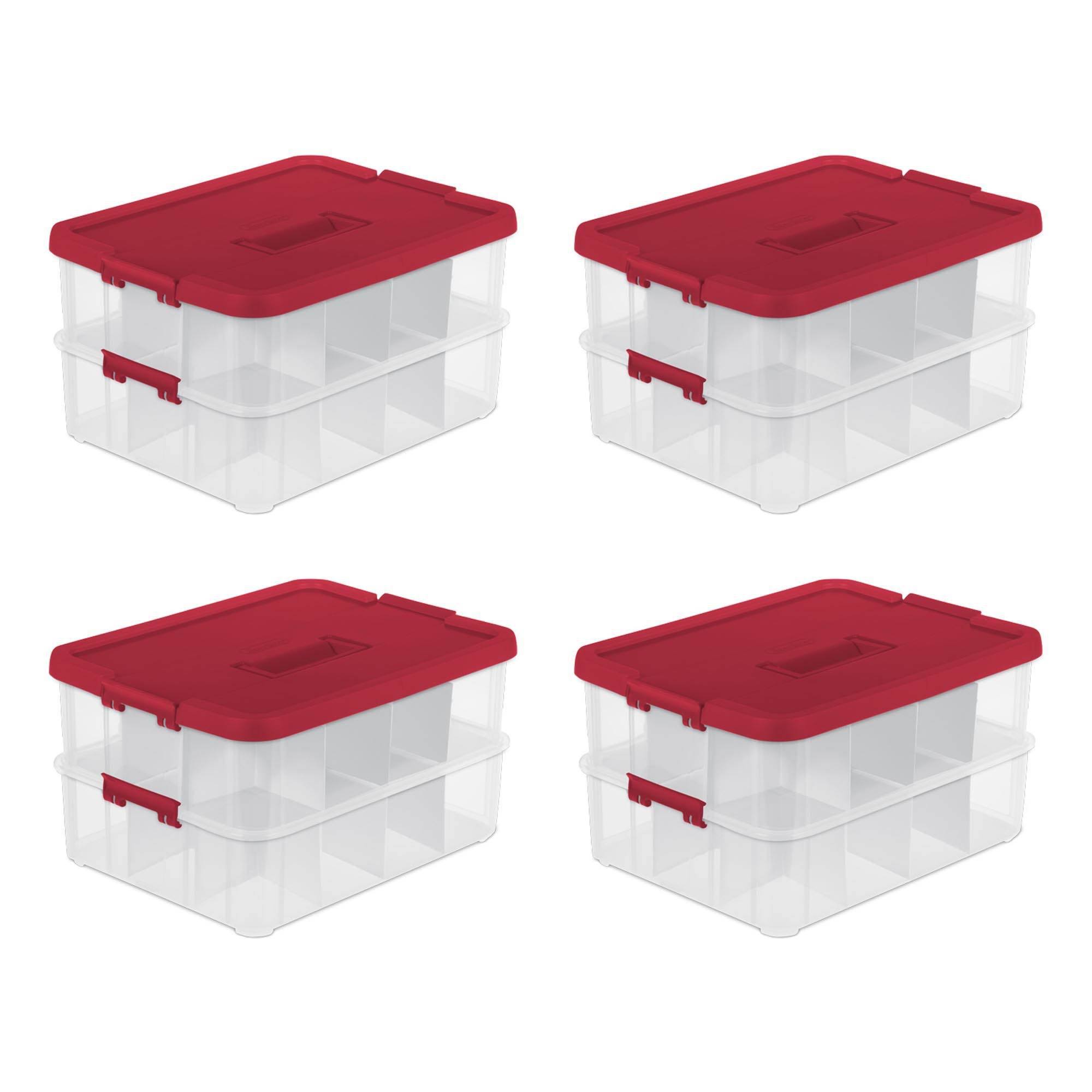 Sterilite 24 Compartment Stackable Christmas Ornament Storage Clear Box, 4 Pack