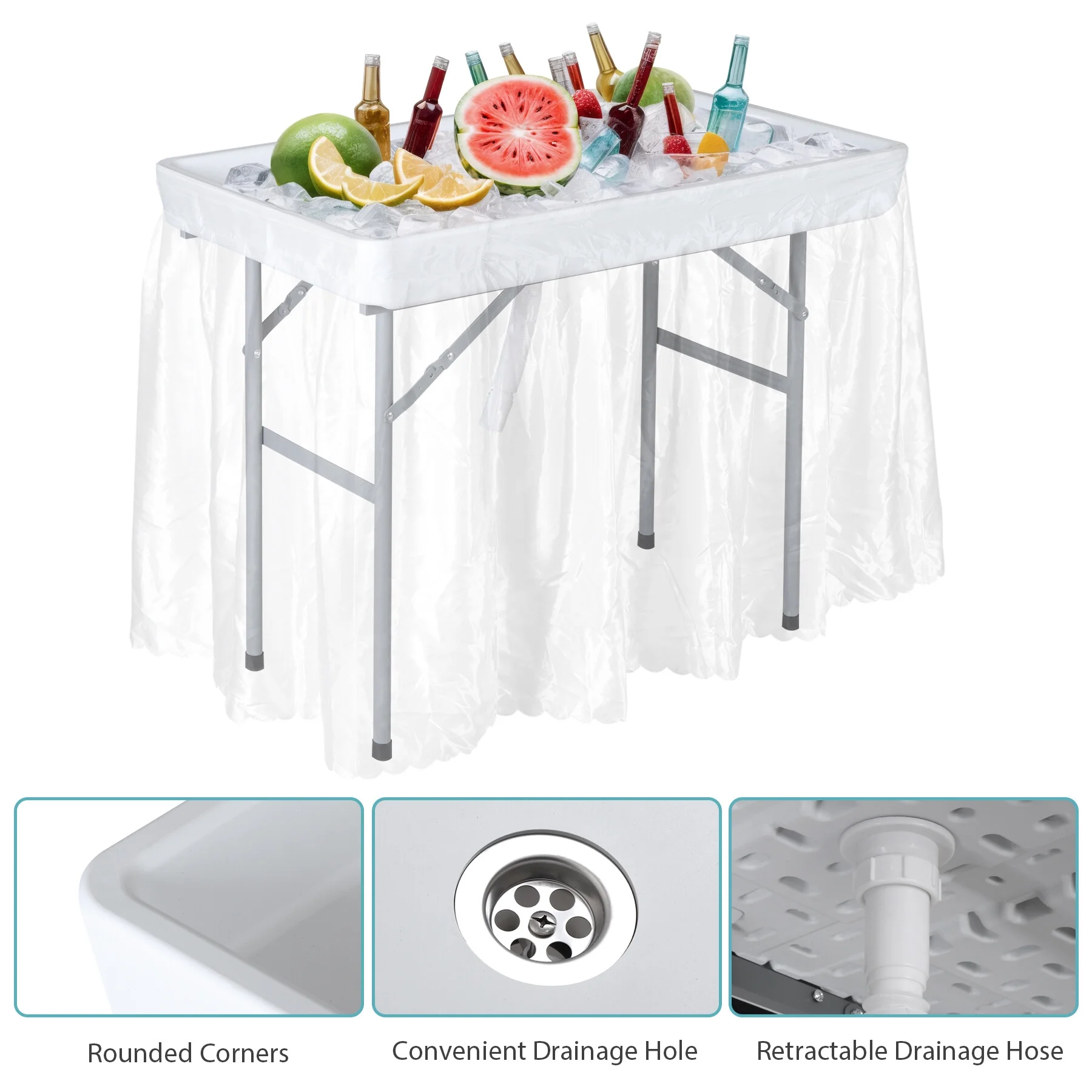Homgarden Party Ice Cooler Table Folding Chill Table W/Skirt & Drain Hose & Bucket for Picnic Indoor Outdoor