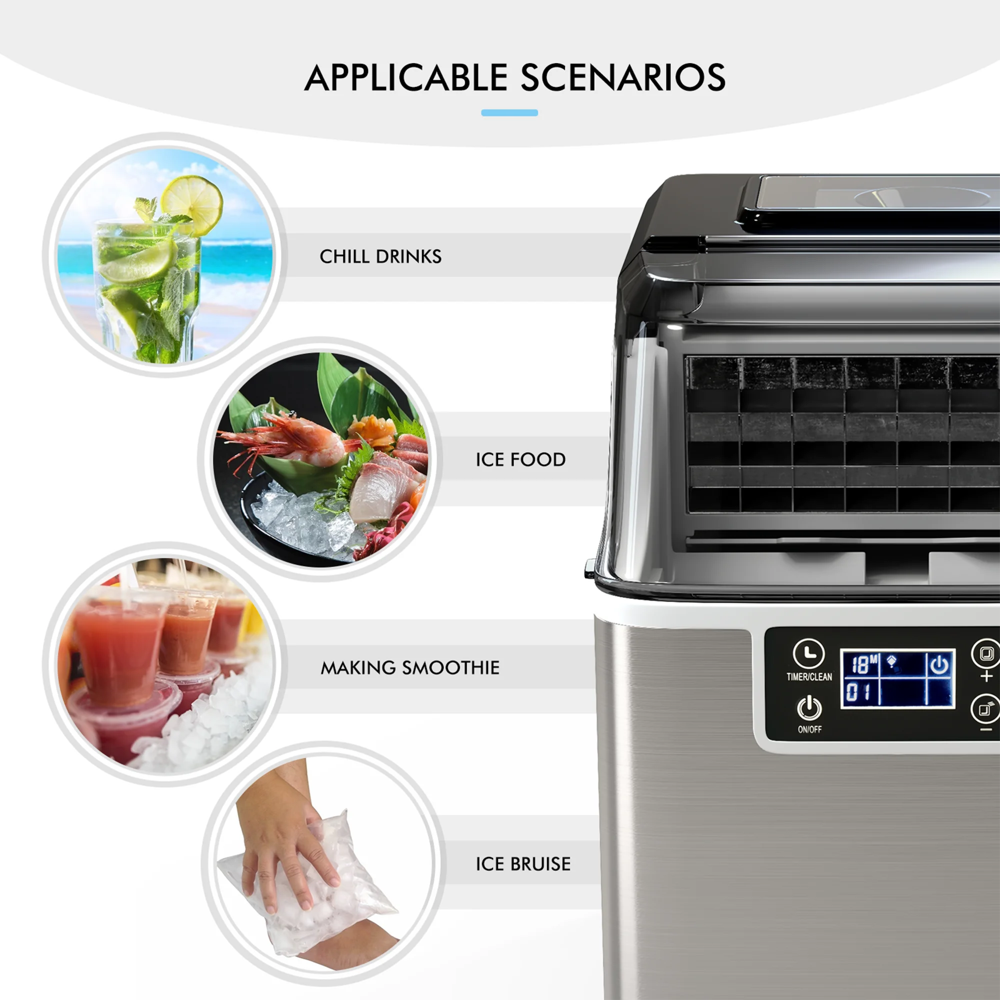 Portable Ice Maker 40Lbs/24H Countertop Self-Cleaning with Ice Scoop and Basket(40 lbs) - Image 6