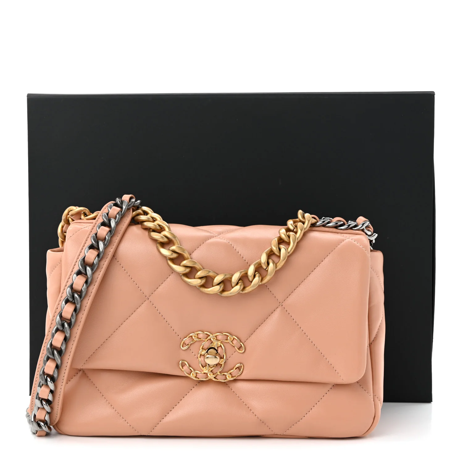 Lambskin Quilted Medium Chanel 19 Flap Beige