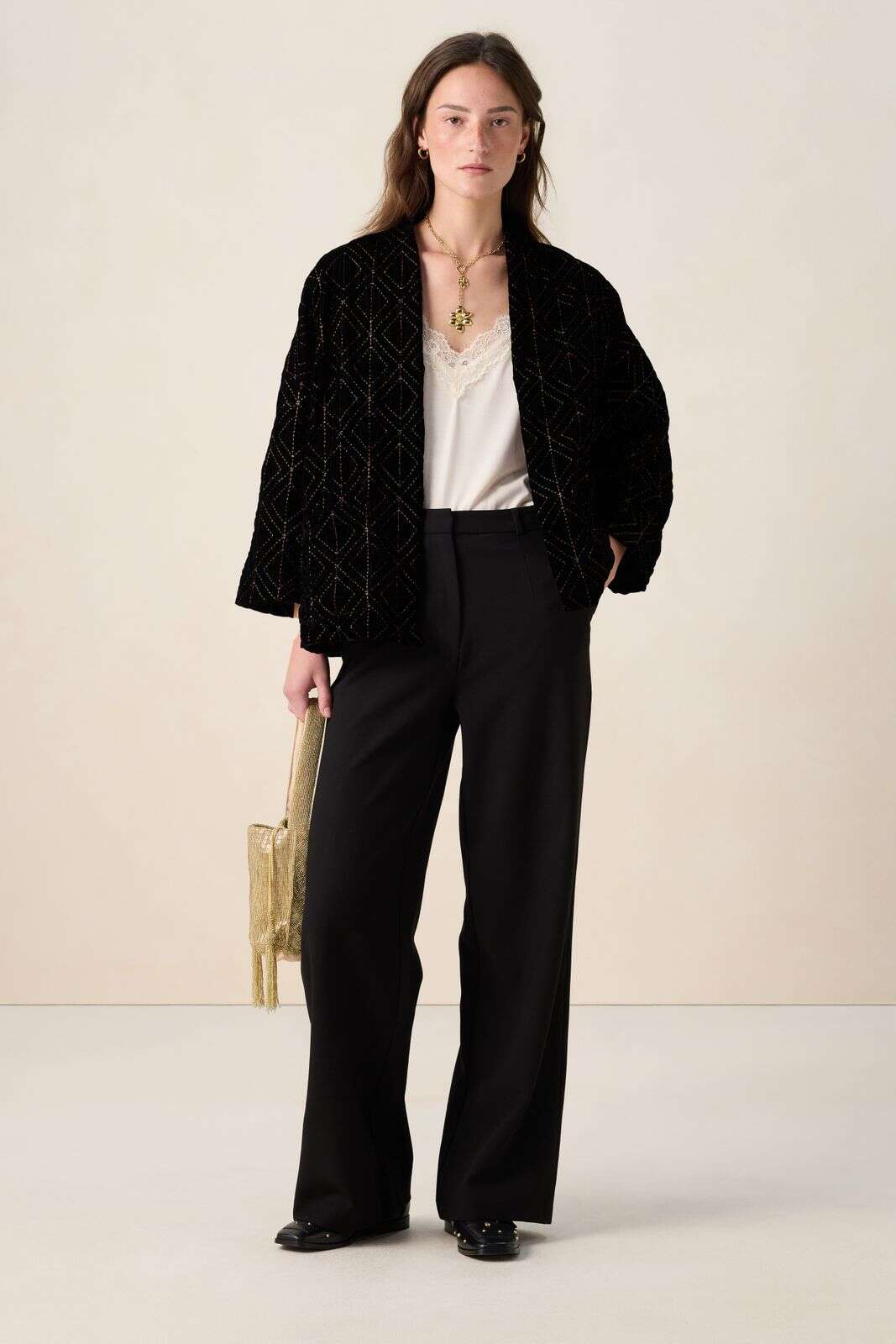 Zwarte kimono met patroon