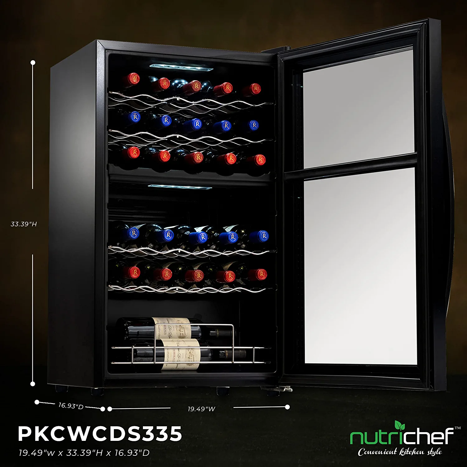 33 Bottle Dual-Zone Refrigerator PKCWCDS335(33 Bottle Dual Zone Black/33 Bottle Dual Zone Black) - Image 9