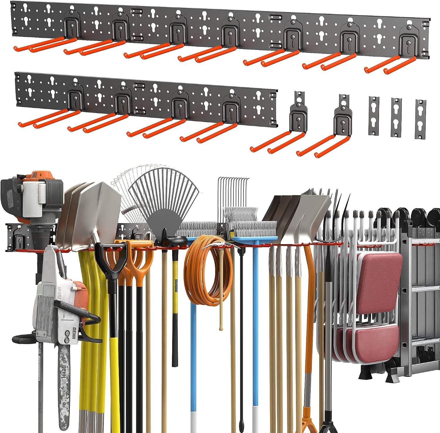 TORACK Garden Tool Organizer Wall Mounted, Folding Chair Storage Rack