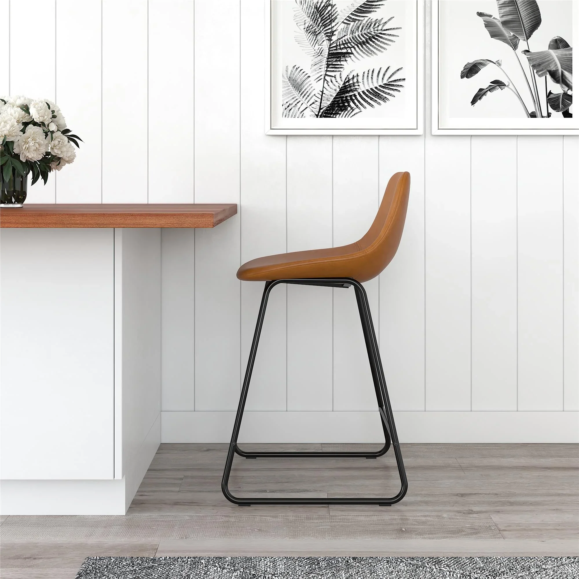 Better Homes & Gardens Scoop Counter Stool, Camel Faux Leather