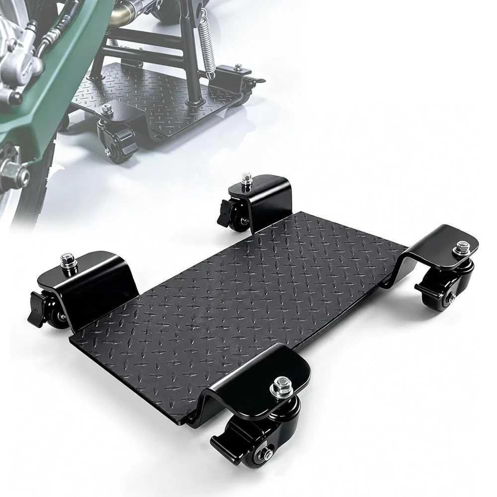 Motorcycle Center Stand Mover Dolly with Locking Casters & Non-Slip Pad