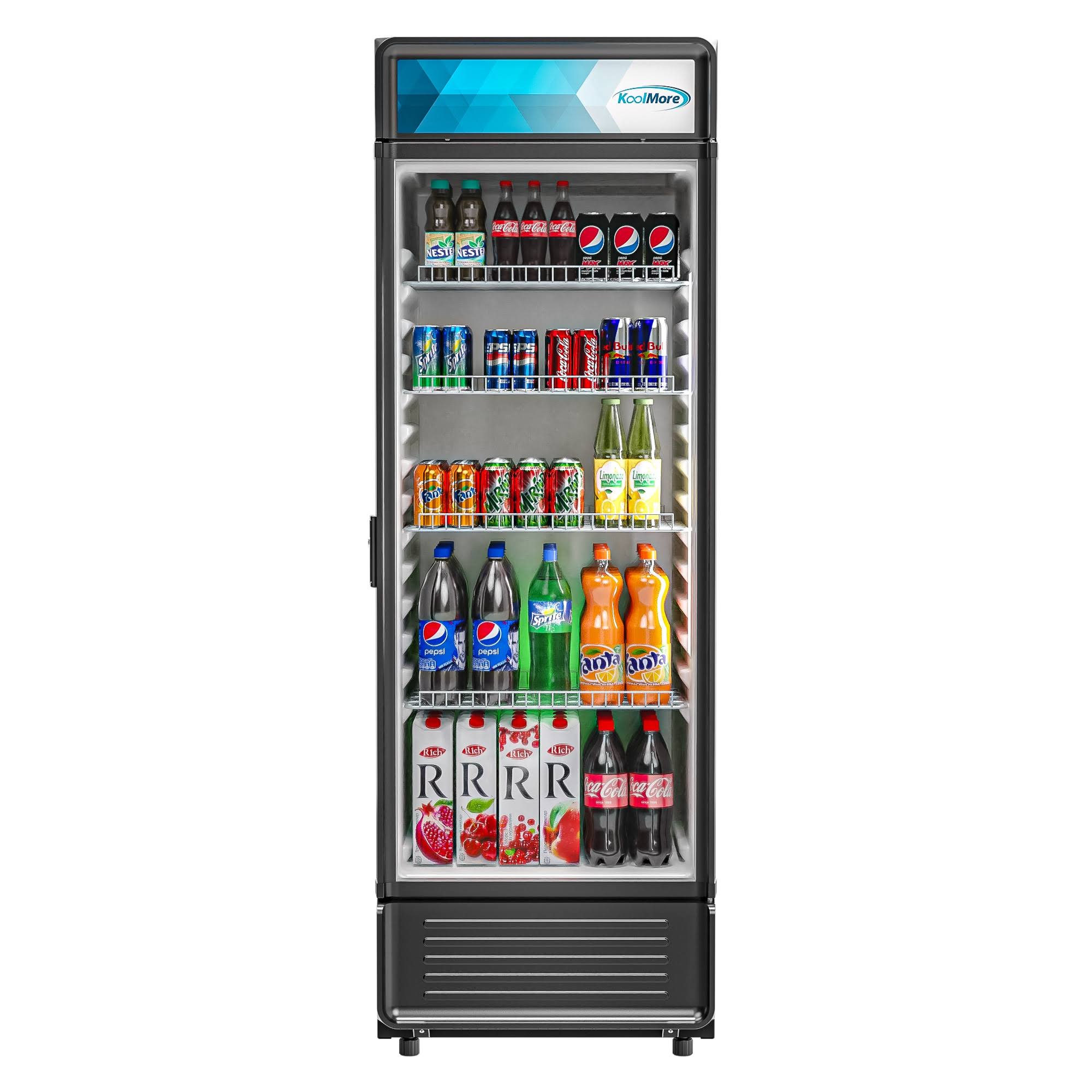 KoolMore 24 in. W 12 Cu. ft. Commercial Upright Display Glass Door Beverage Refrigerator in Black