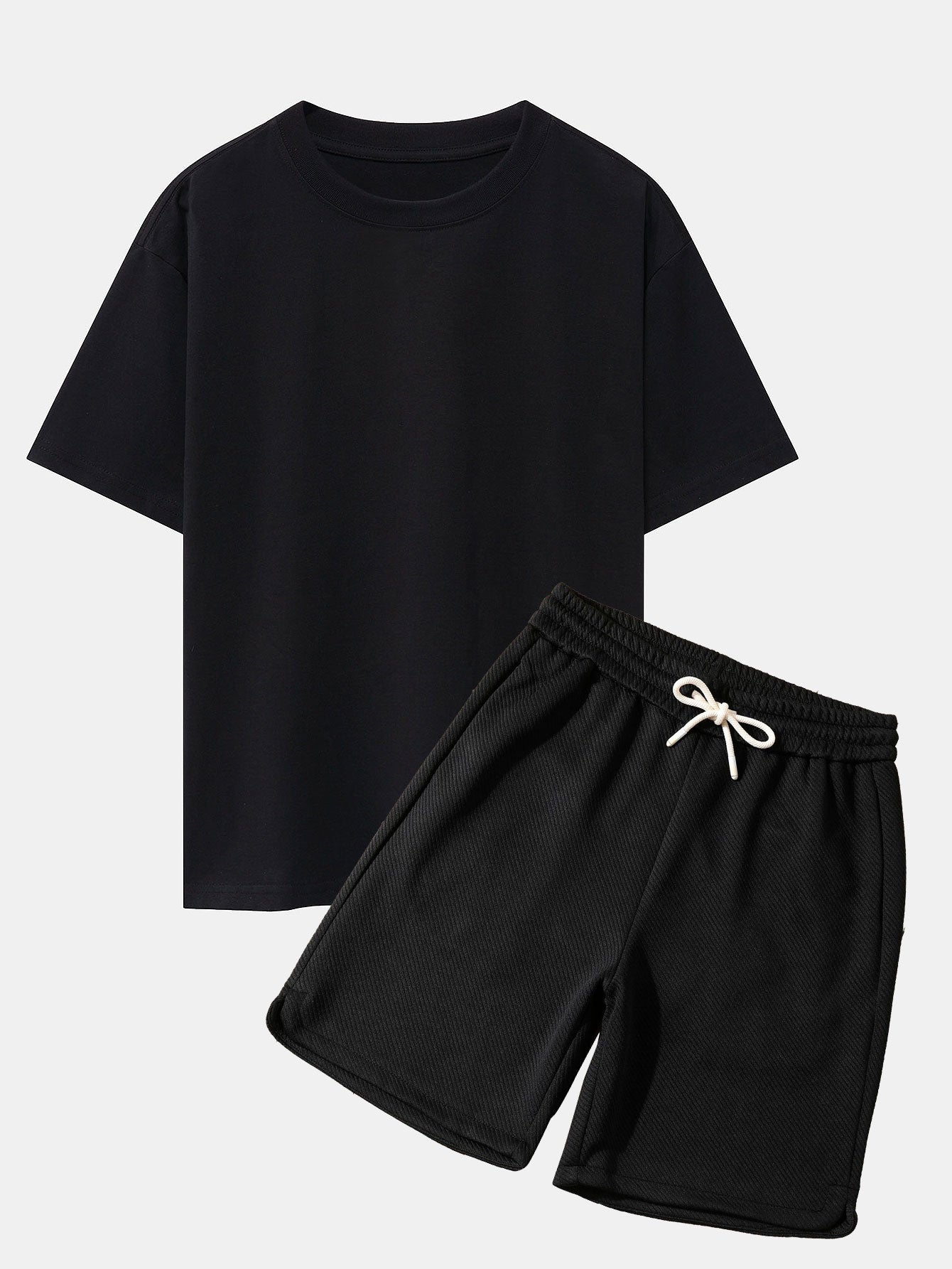 T-shirt épais oversize et short ample en jacquard sergé à cordon de serrage