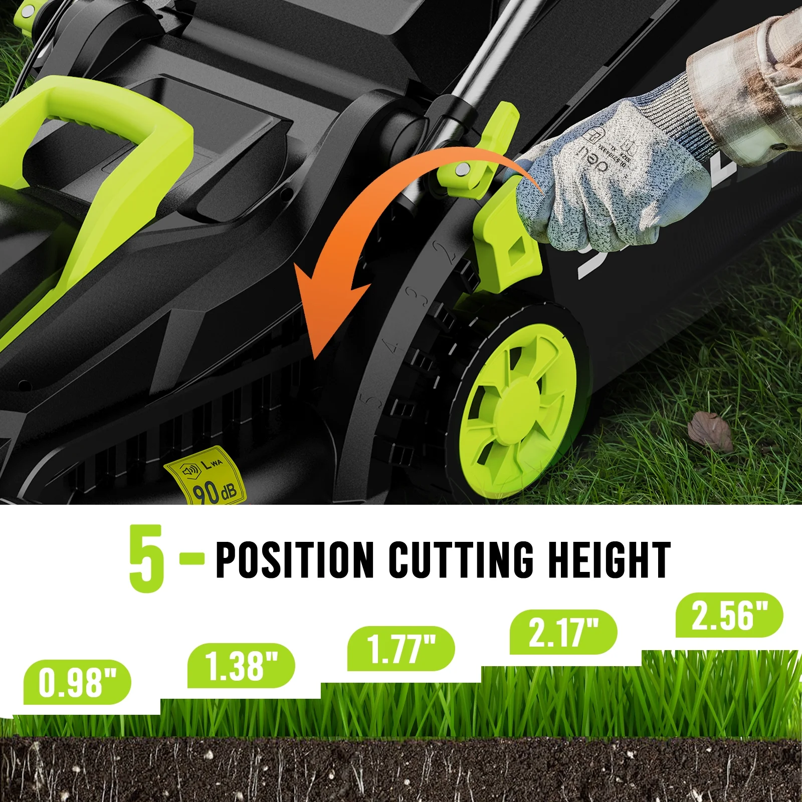 13-Inch Cordless Lawn Mower, 21V Electric Lawn Mowers with Brushless Motor for Garden,5 Heights Adjustment, 4.0Ah Battery Charger Included - Image 5