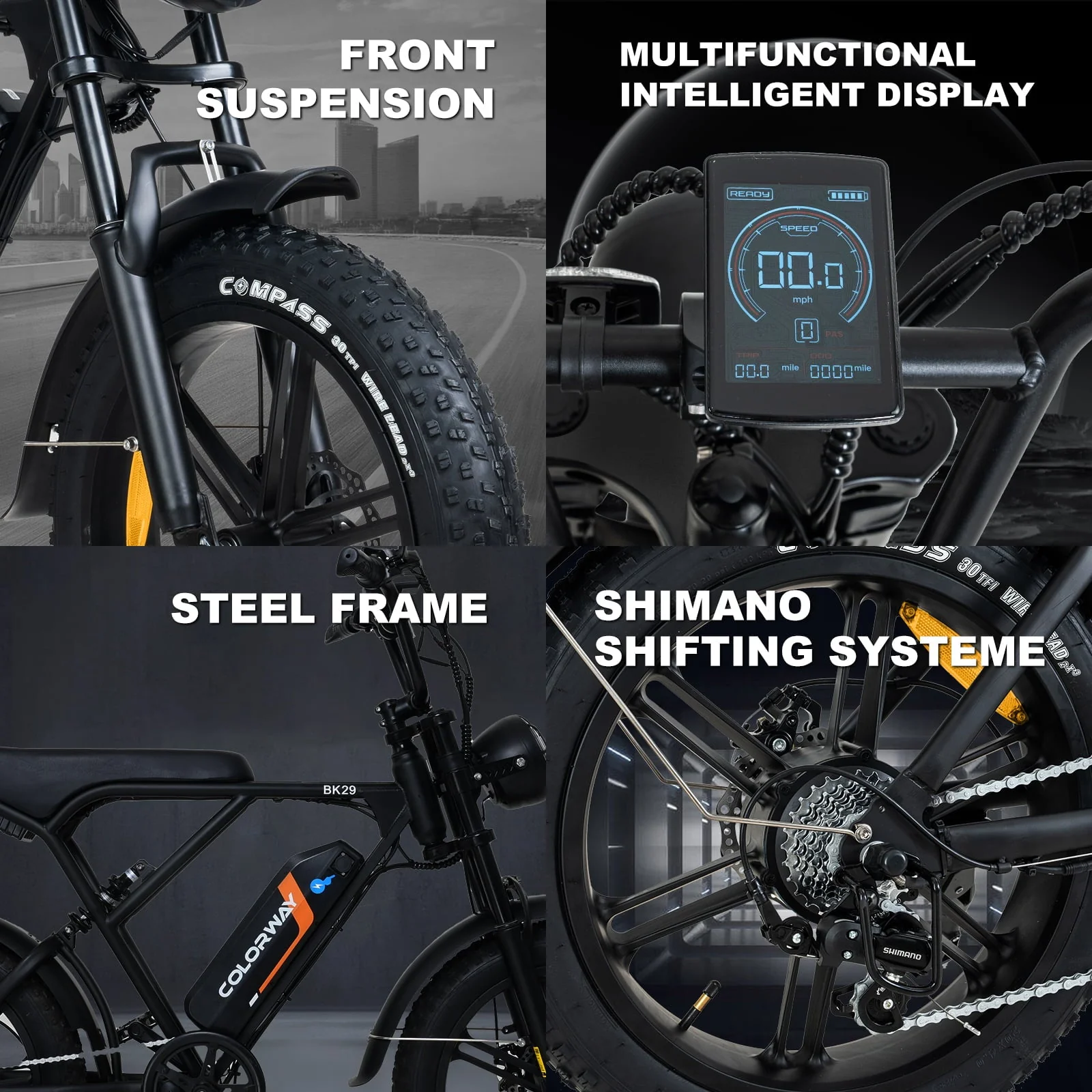 COLORWAY 750W Electric Bike for Adults, 20X4.0 Fat Tire Off - Road E Bike, 48V/15ah Battery Snow Beach Mountain Bike for Outdoor Cycling E Bike