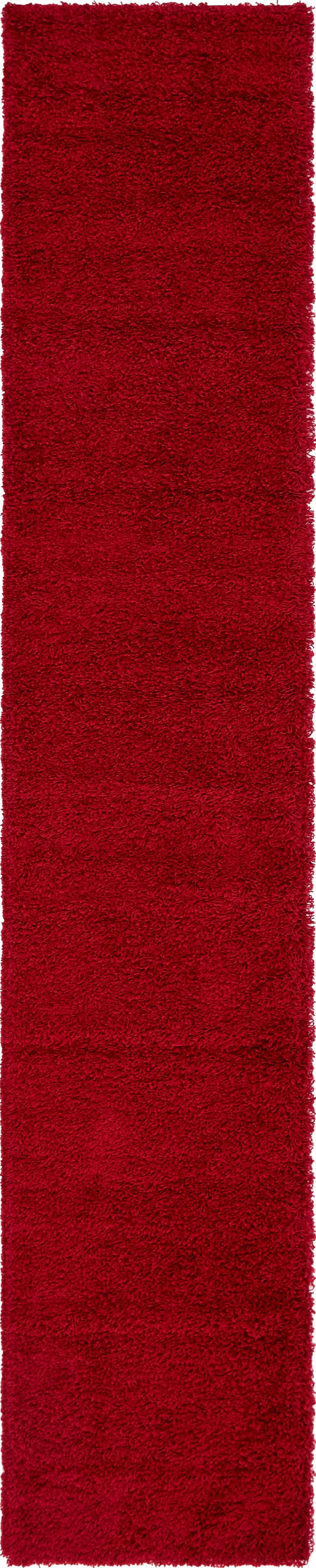 Rugs.com Solid Shag Collection Rug - 13 Ft Runner Cherry Red Shag Rug Perfect for Hallways, Entryways
