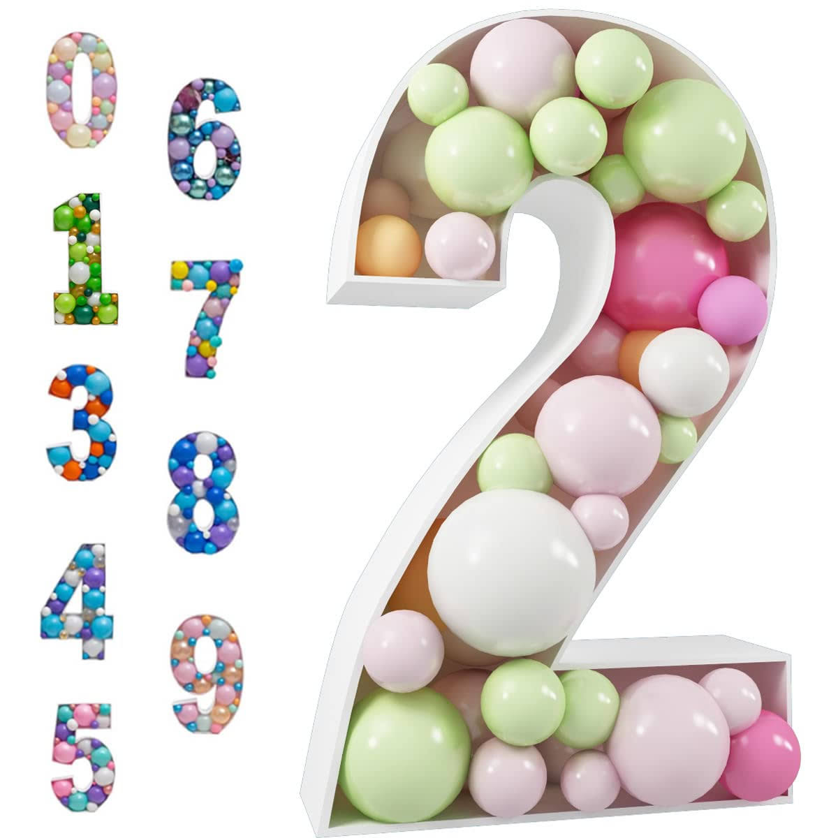 Mosaic Balloon Frame Marquee Light Up Numbers 2 Pre-Cut Large Foam Board Sign Cut-Out for Boy Girl Birthday Backdrop Anniversary Decoration