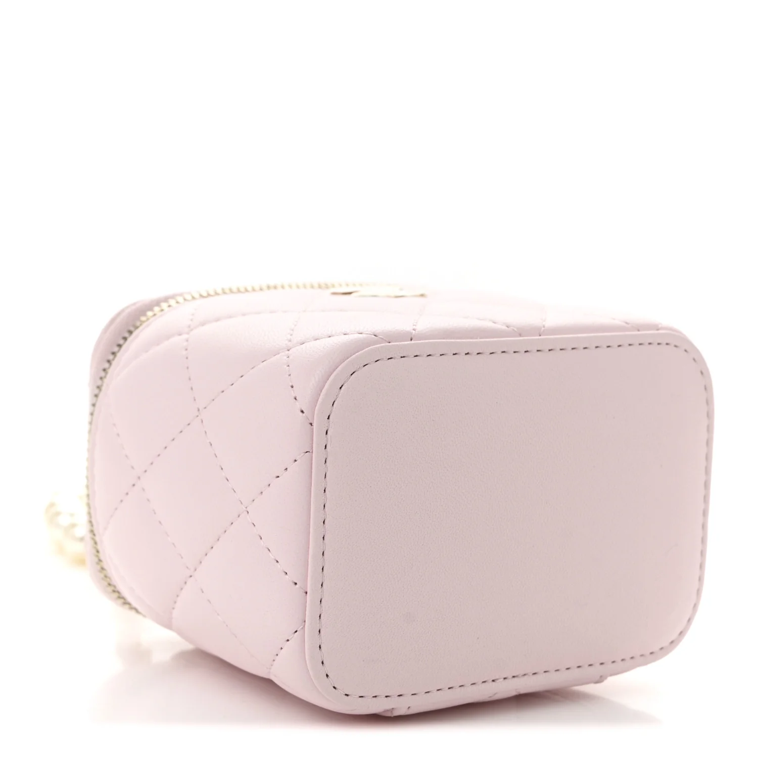 Lambskin Quilted Mini Vanity Case With Pearl Chain Light Pink