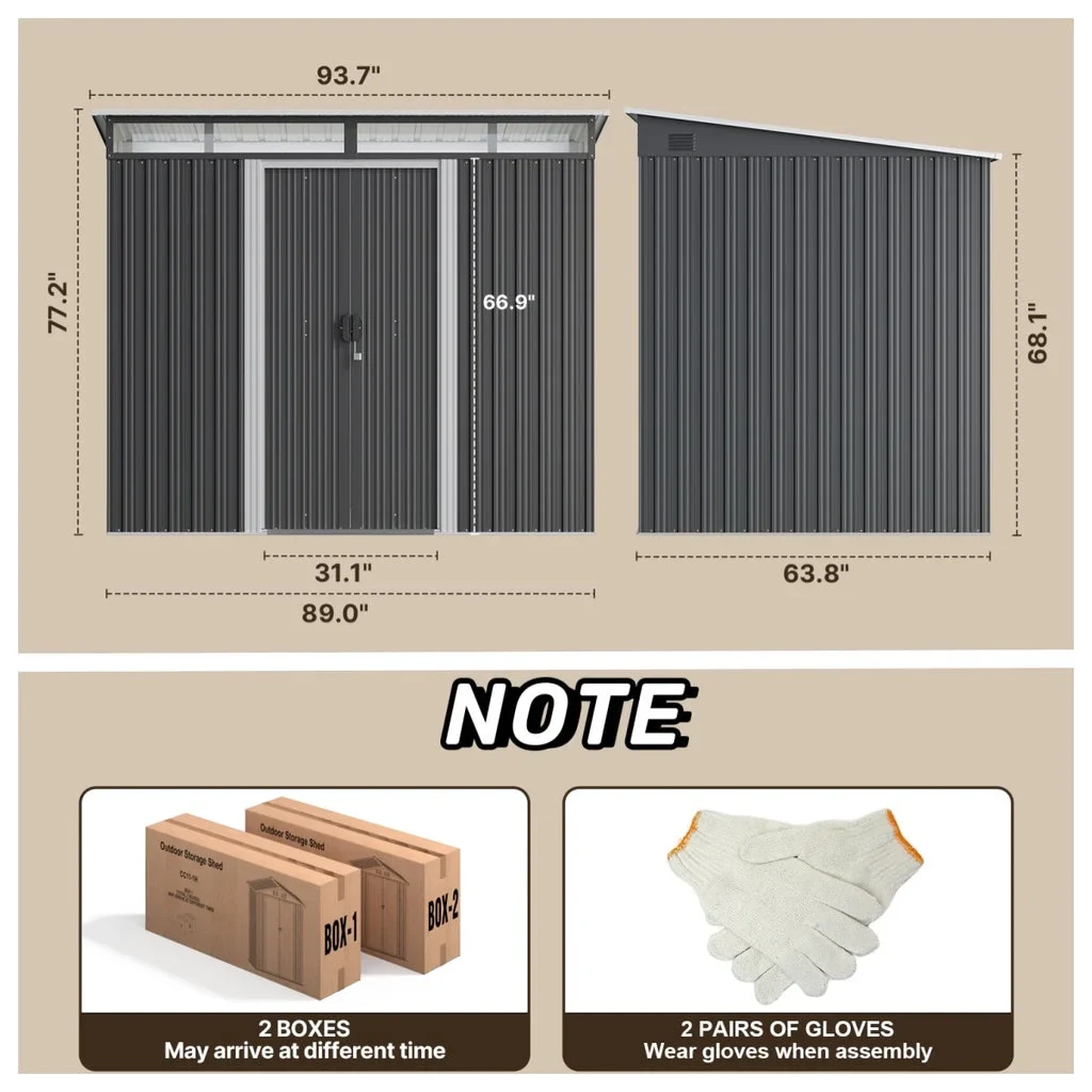 Aiho 8x6 FT Metal Storage Shed, Sheds & Outdoor Storage with Sliding Doors, Galvanized Steel Garden Shed for Bike Storage, Tool Storag - Gray
