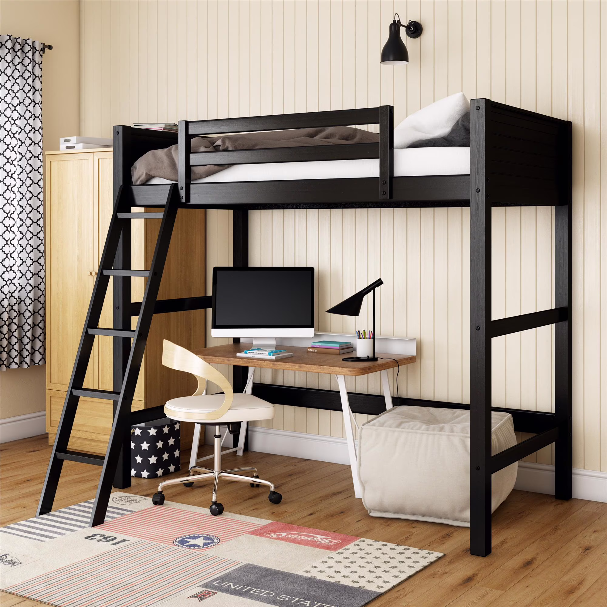 Your Zone Kiarah Twin Loft Bed with Ladder, White