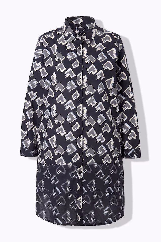 Abstract Heart Print Long Sleeve Shirt Dress