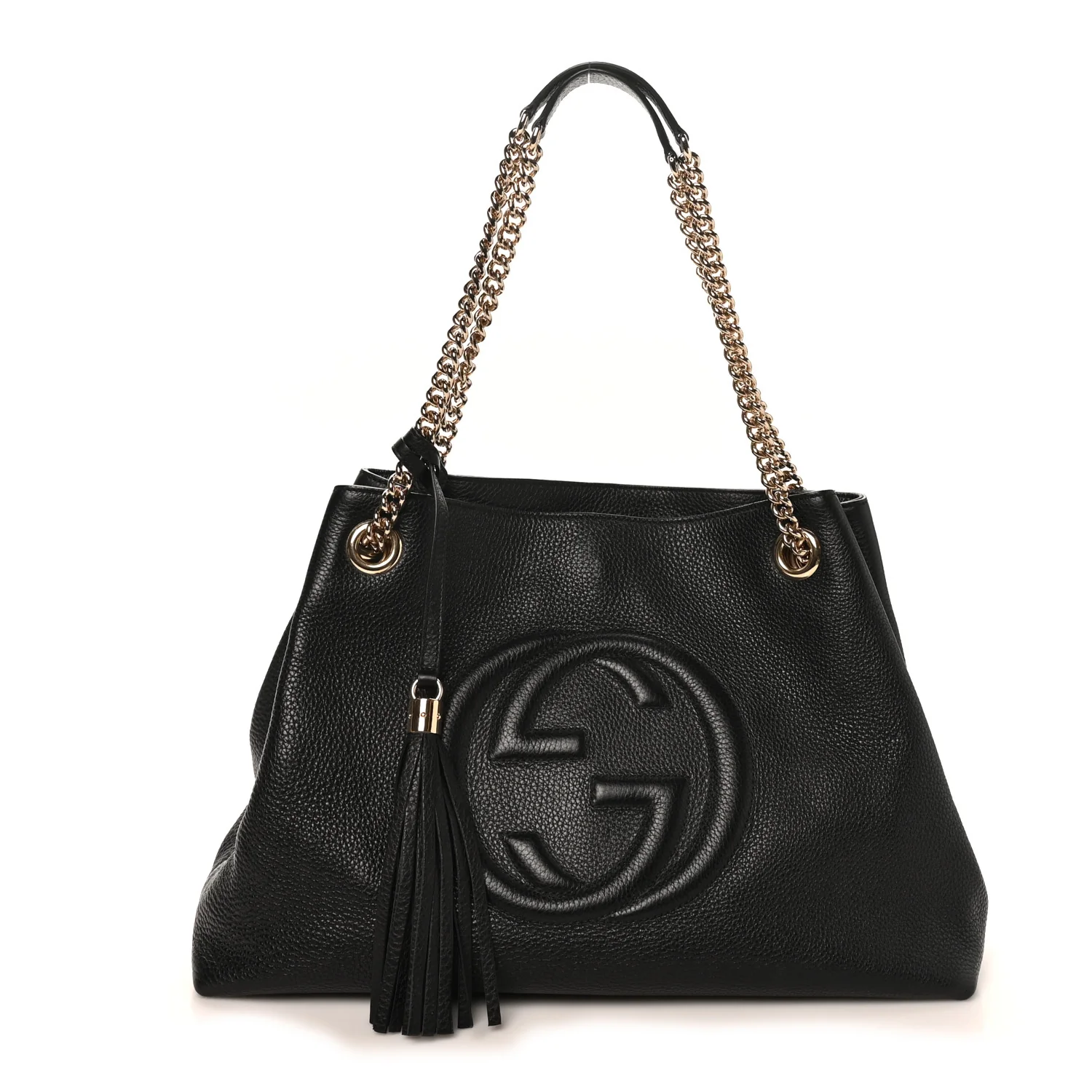 Pebbled Calfskin Medium Soho Chain Shoulder Bag Black