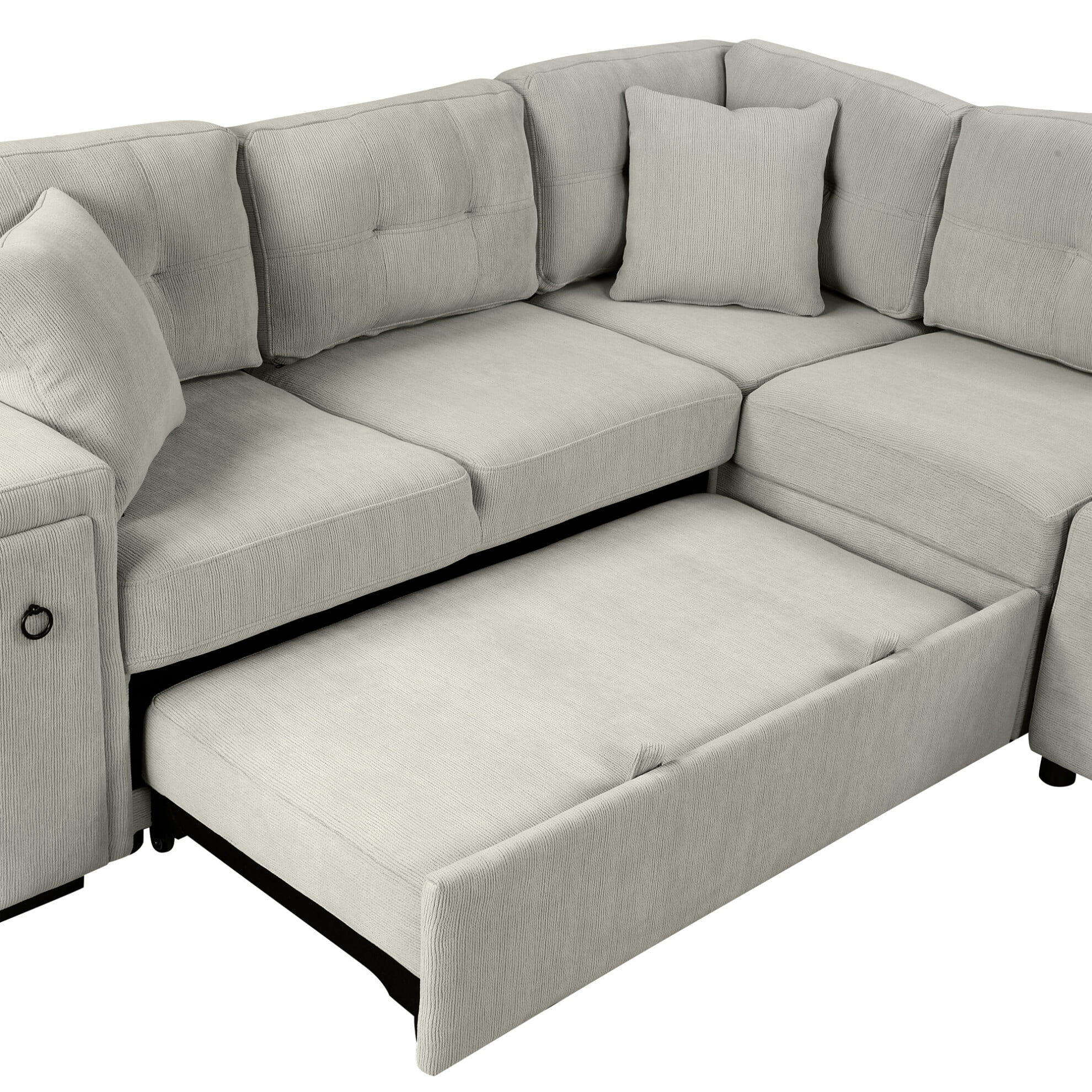 87" Modular Sectional Sleeper Sofa with Pull Out Bed, Convertible L-Shaped Couch with Ottoman, USB Ports and Two Cup Holders for Living Room, Apartment, Bedroom, Gray(Grey) - Image 8
