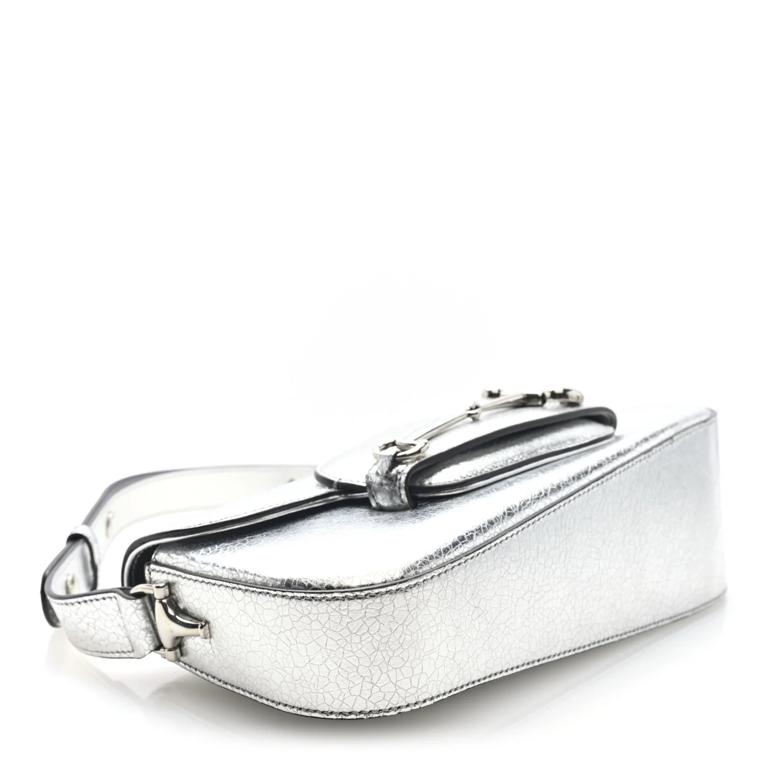 Metallic Demetra Small Horsebit 1955 Asymmetric Shoulder Bag Silver