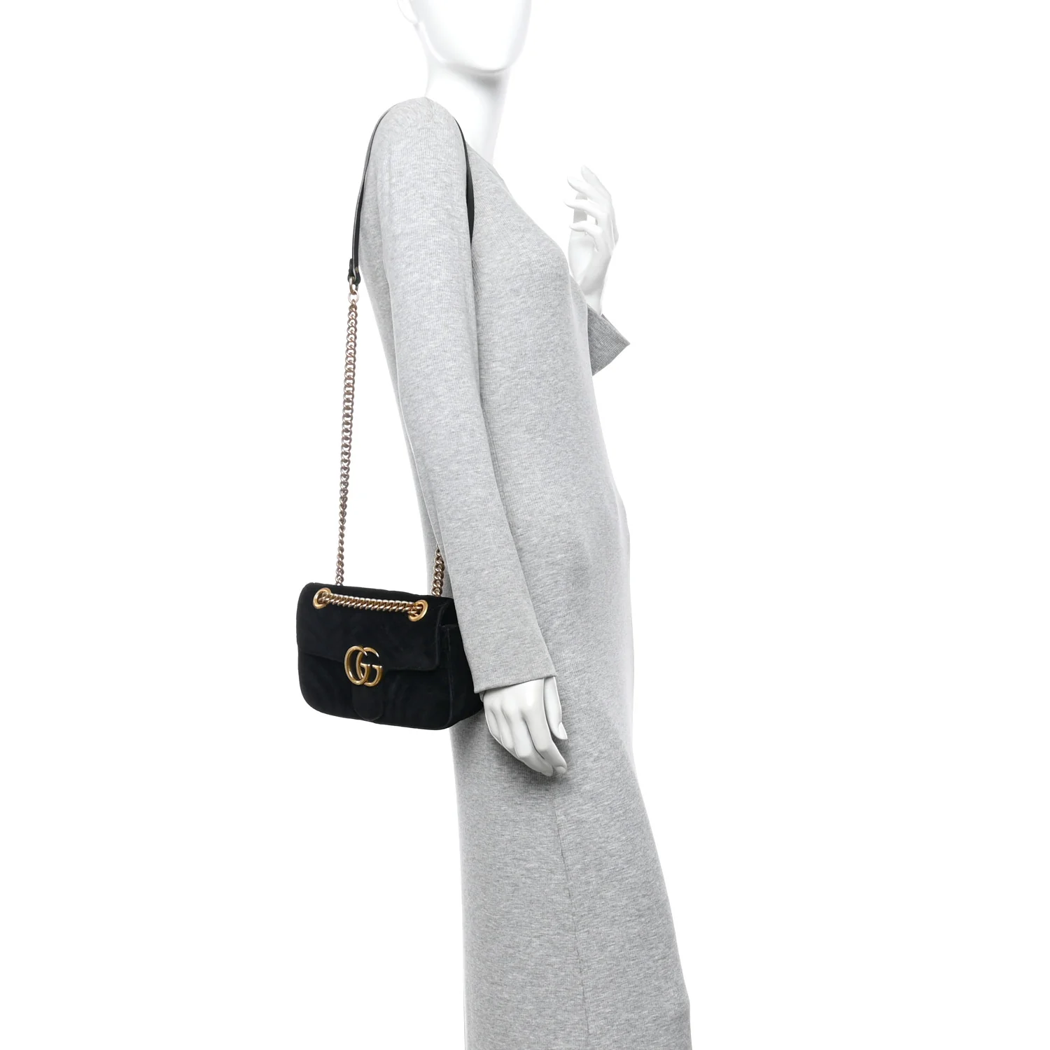 Velvet Matelasse Mini GG Marmont Shoulder Bag Black