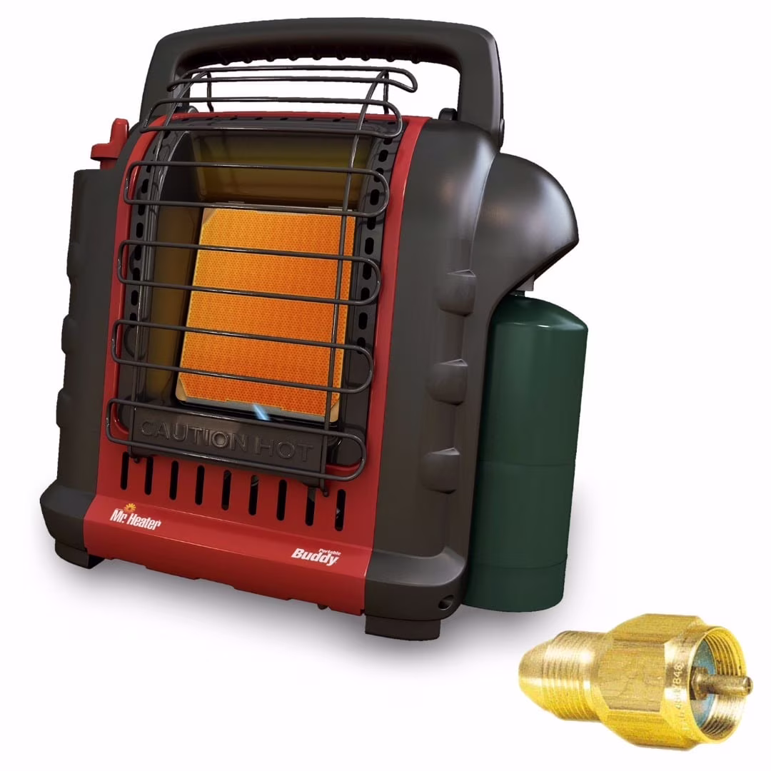 F232000 Portable Buddy Heater with Brass Tank Refill Adapter Bundle