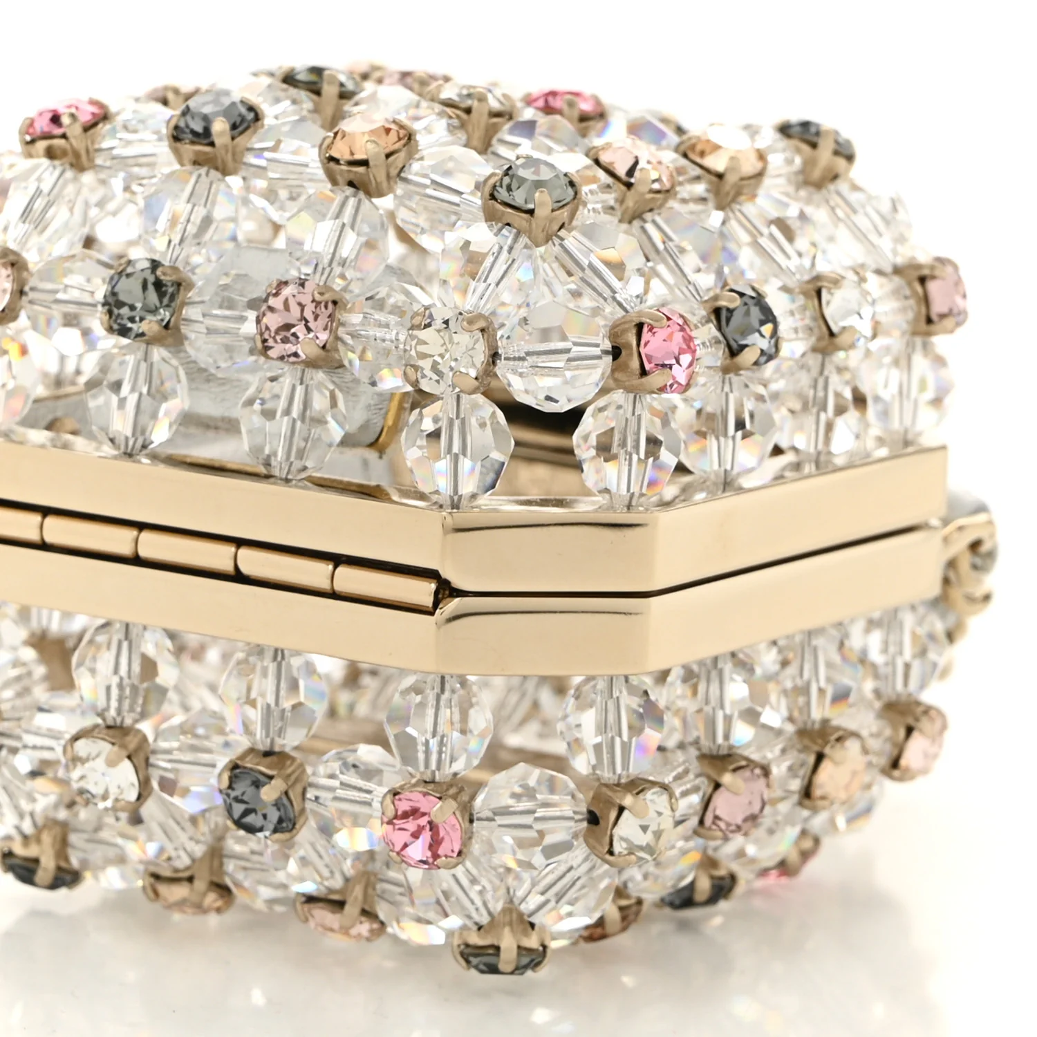 Metal Bead Crystal Minaudiere CC Mini Evening Bag Gold Multicolor