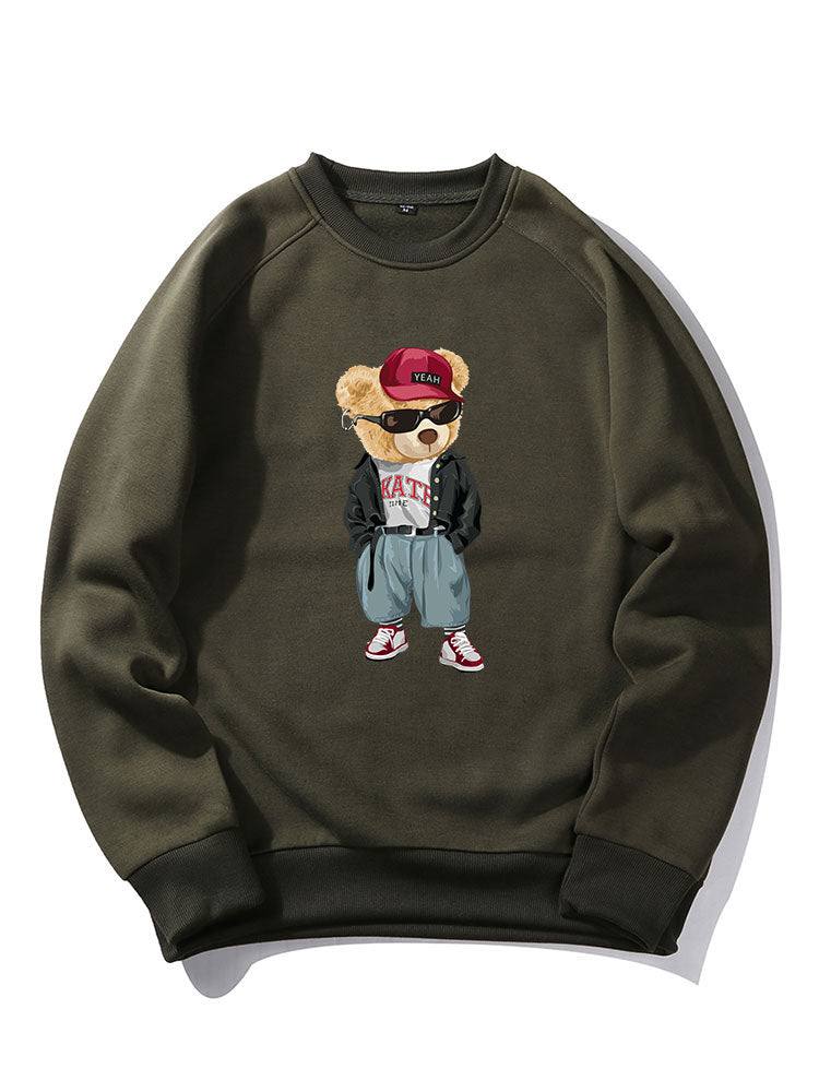 Sweat-shirt à manches raglan imprimé ours style hip-hop